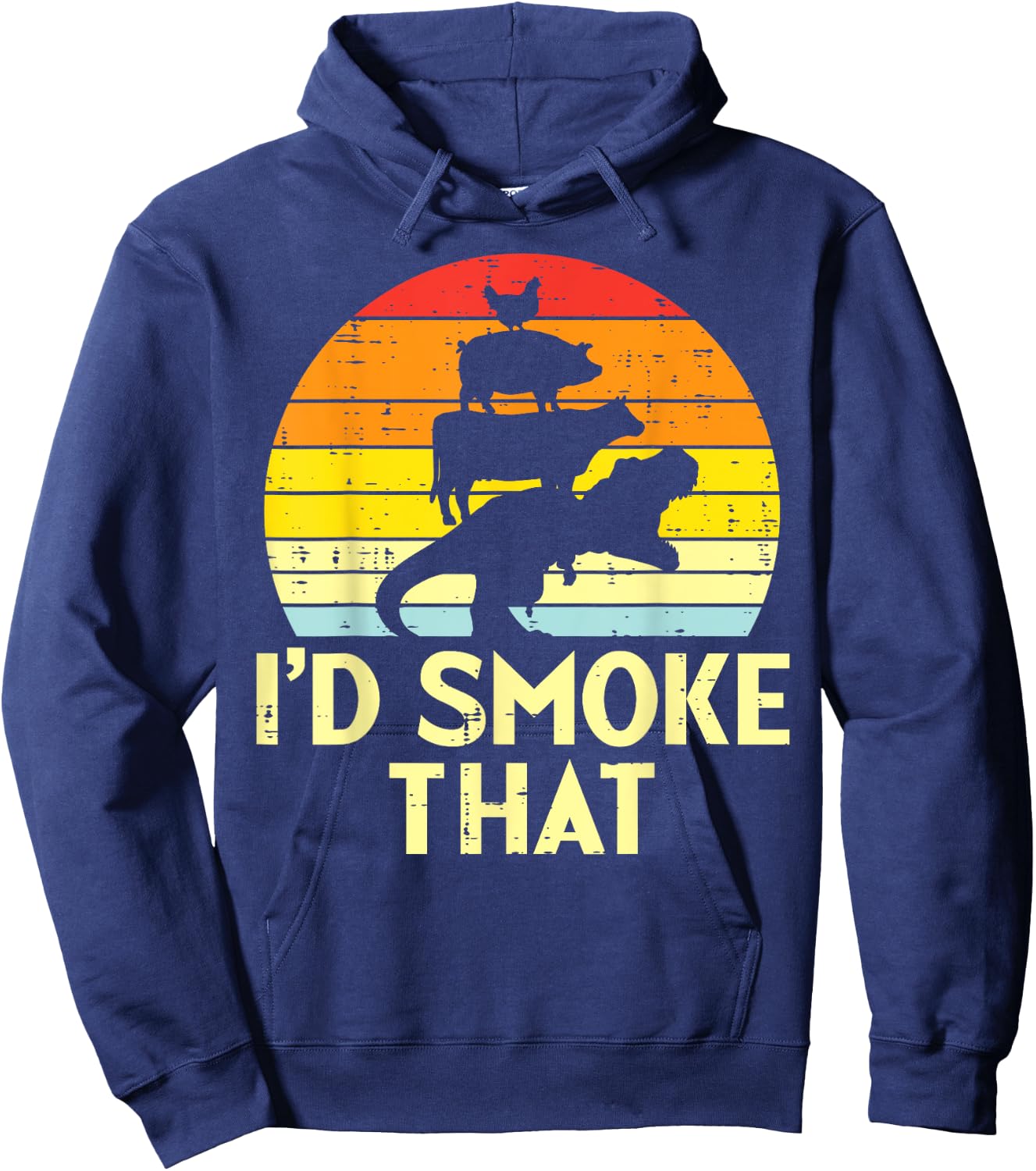 Id Smoke That Chicken Pork Beef Trex Retro Dinosaur Bbq Hoodie - Hoodie | Navy