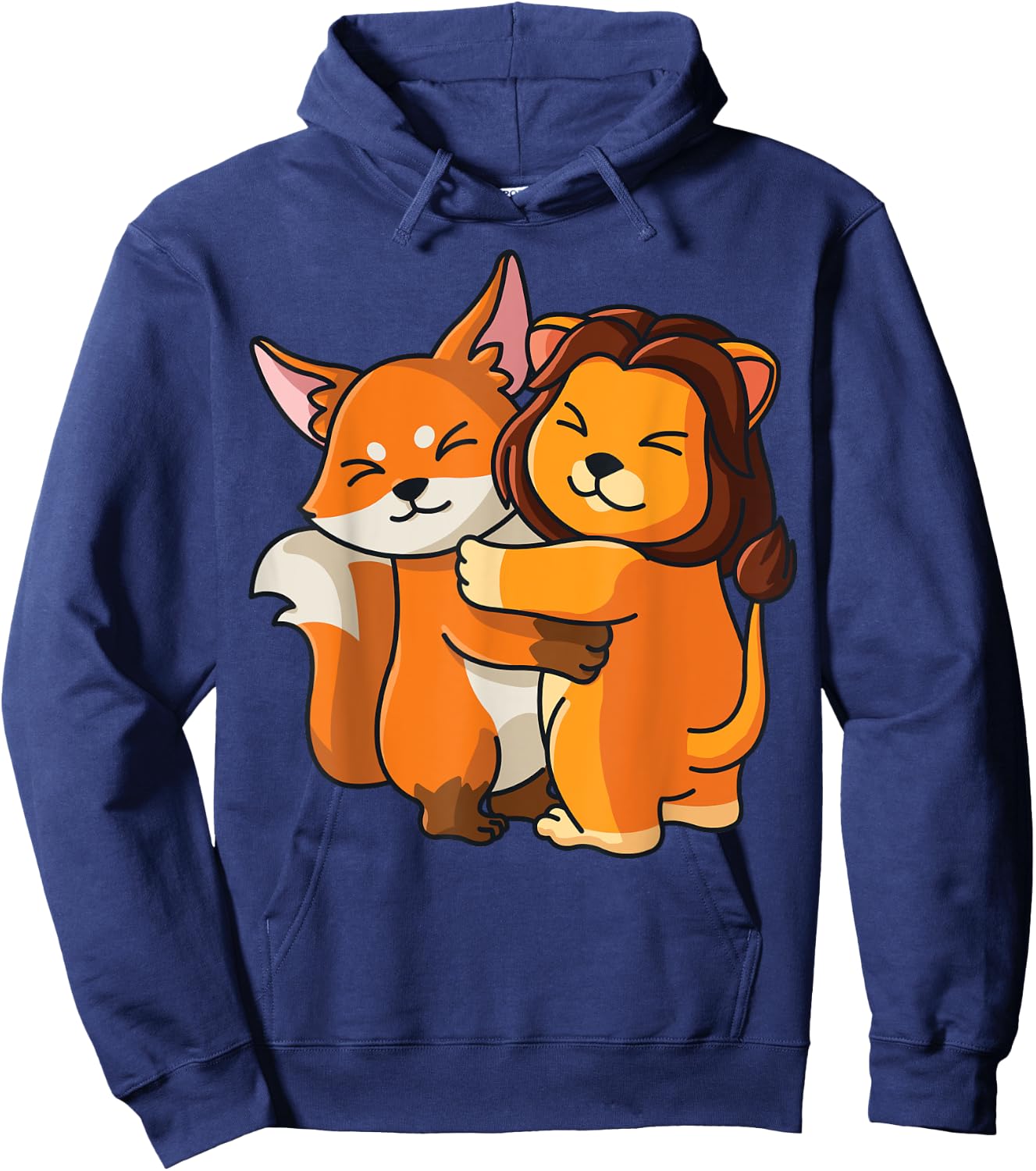 Fox and Lion cute Hug Cuddle Animals Lions plus Foxes Hoodie - Hoodie | Navy