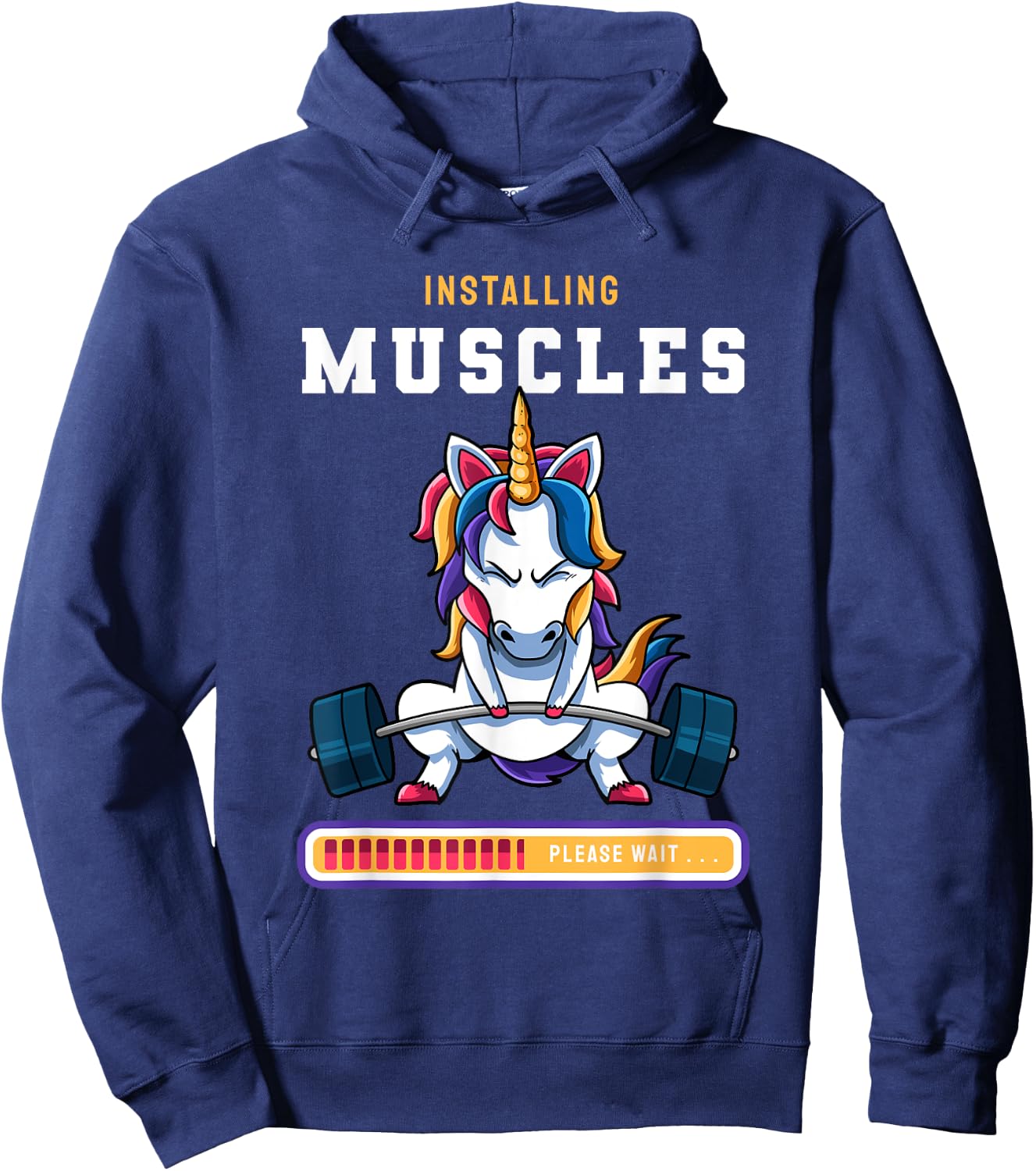 Funny Magical Unicorn Lifting Installing Muscles Loading App Hoodie - Hoodie | Navy