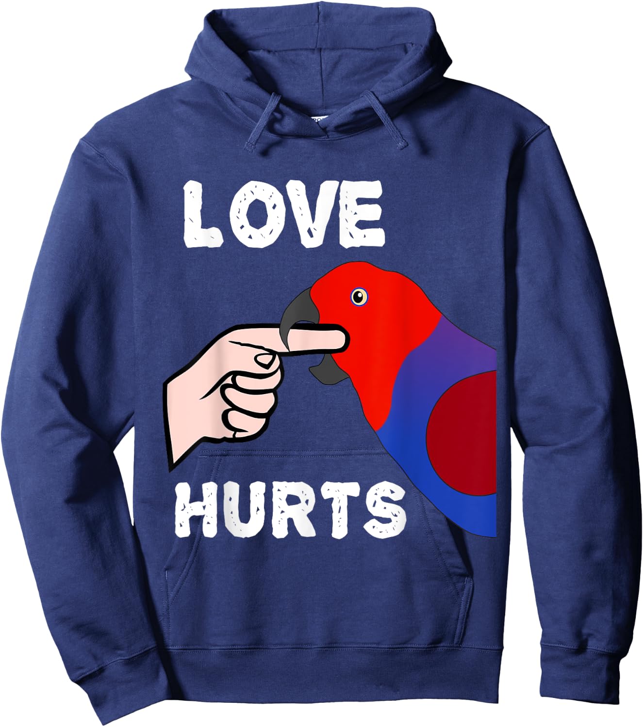Love Hurts Eclectus Female Parrot Biting Finger Hoodie - Hoodie | Navy