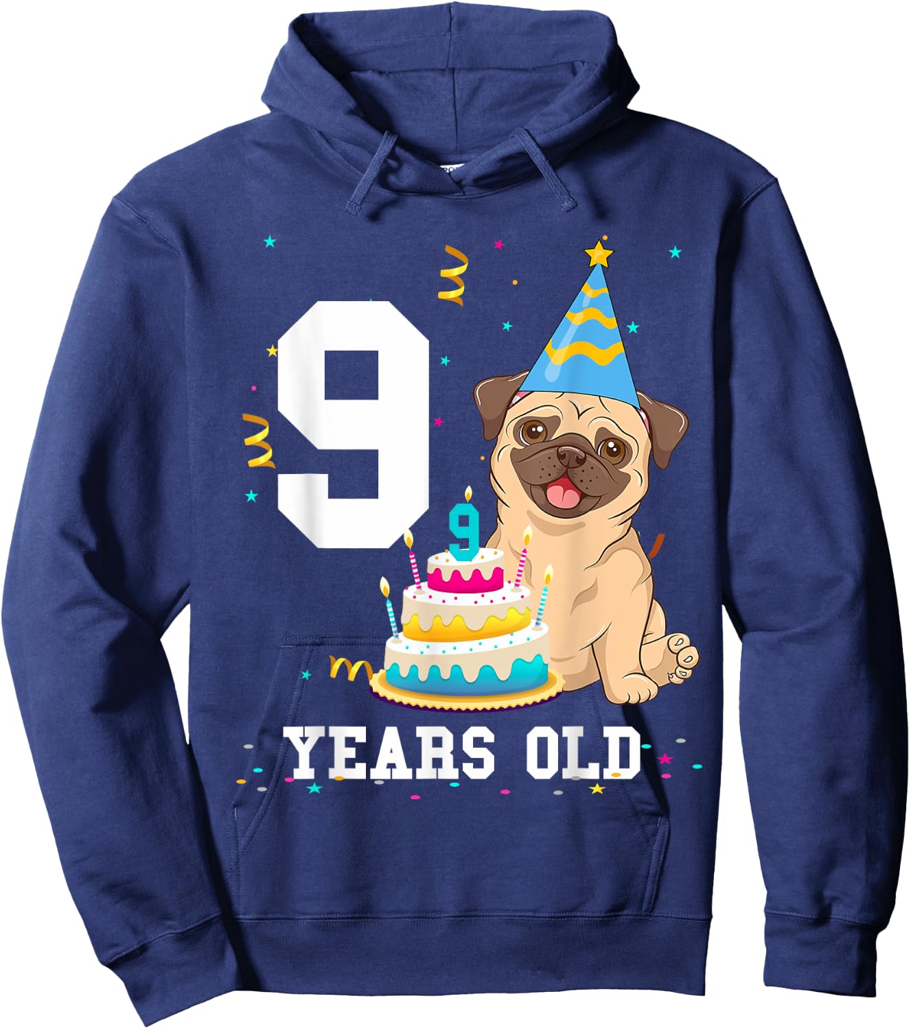 9 Years Old Birthday Pug Dog Lover Party Kids Boys Girls Hoodie - Hoodie | Navy