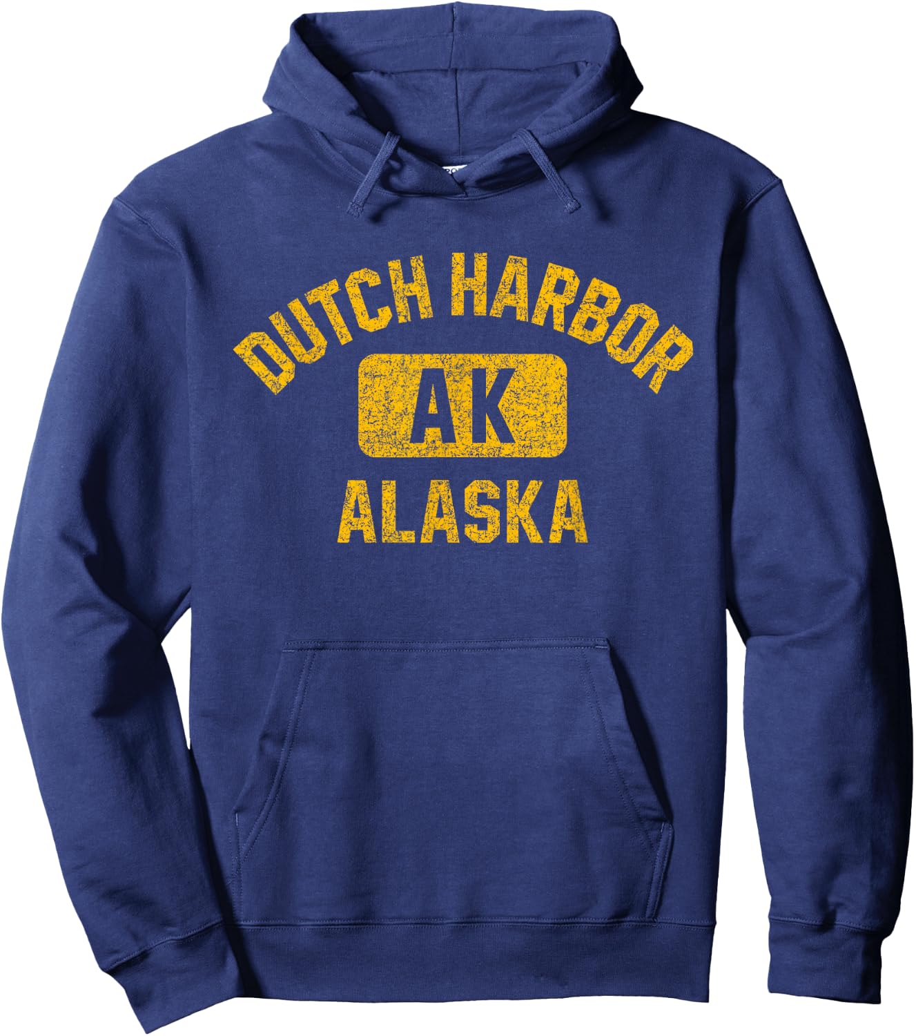 Dutch Harbor Alaska Gym Style Distressed Amber Print Hoodie - Hoodie | Navy