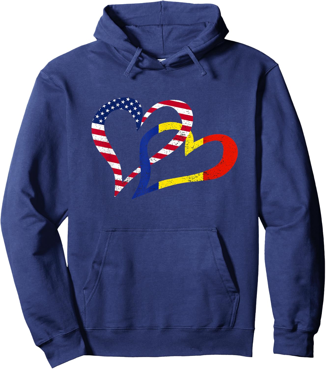 Cool Romania USA Flag Heart Romanian Americans Pride Print Hoodie - Hoodie | Navy