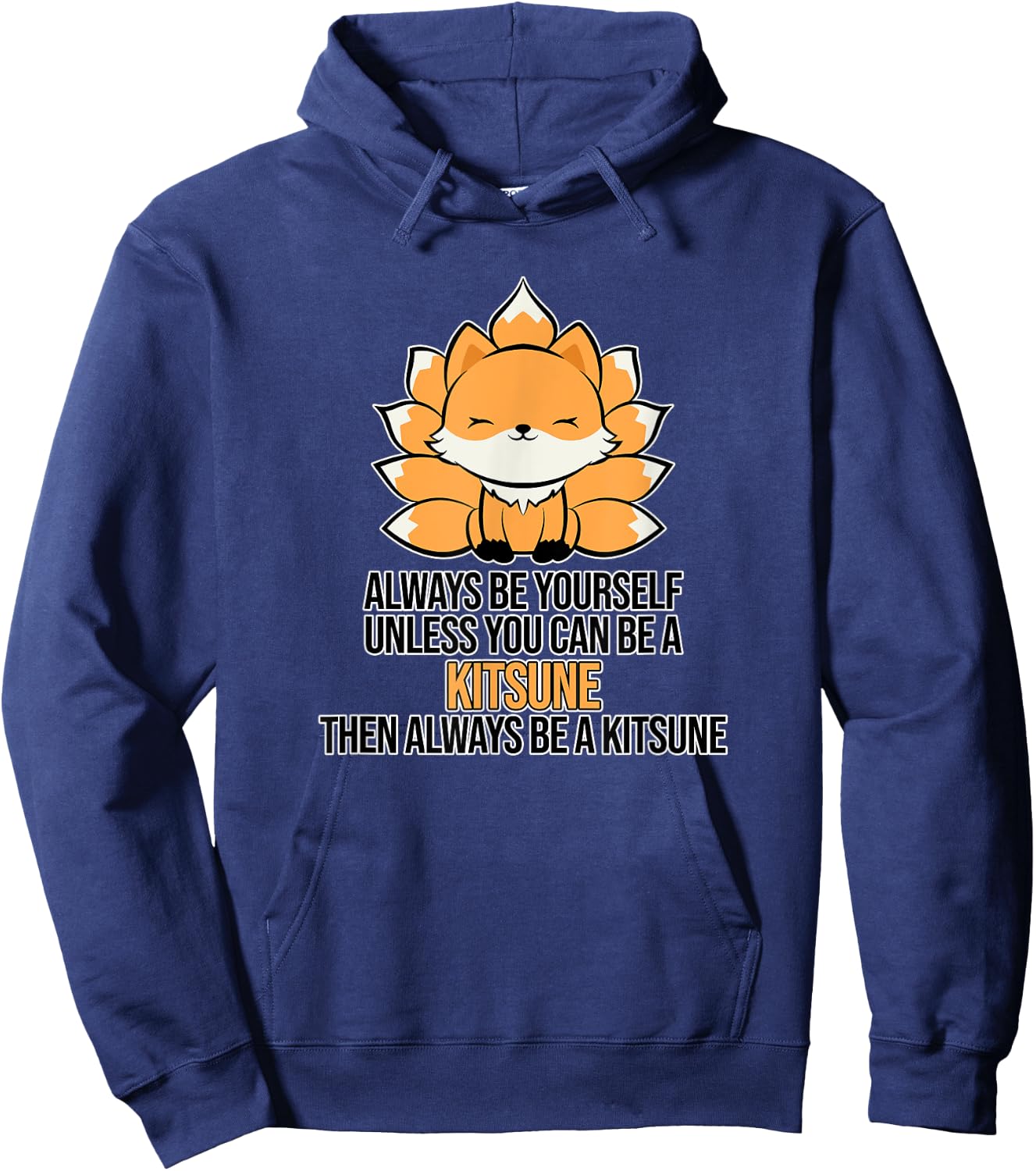 Japanese Fox Cute Funny Anime Kami Kawaii Kitsune Inari Fox Hoodie - Hoodie | Navy