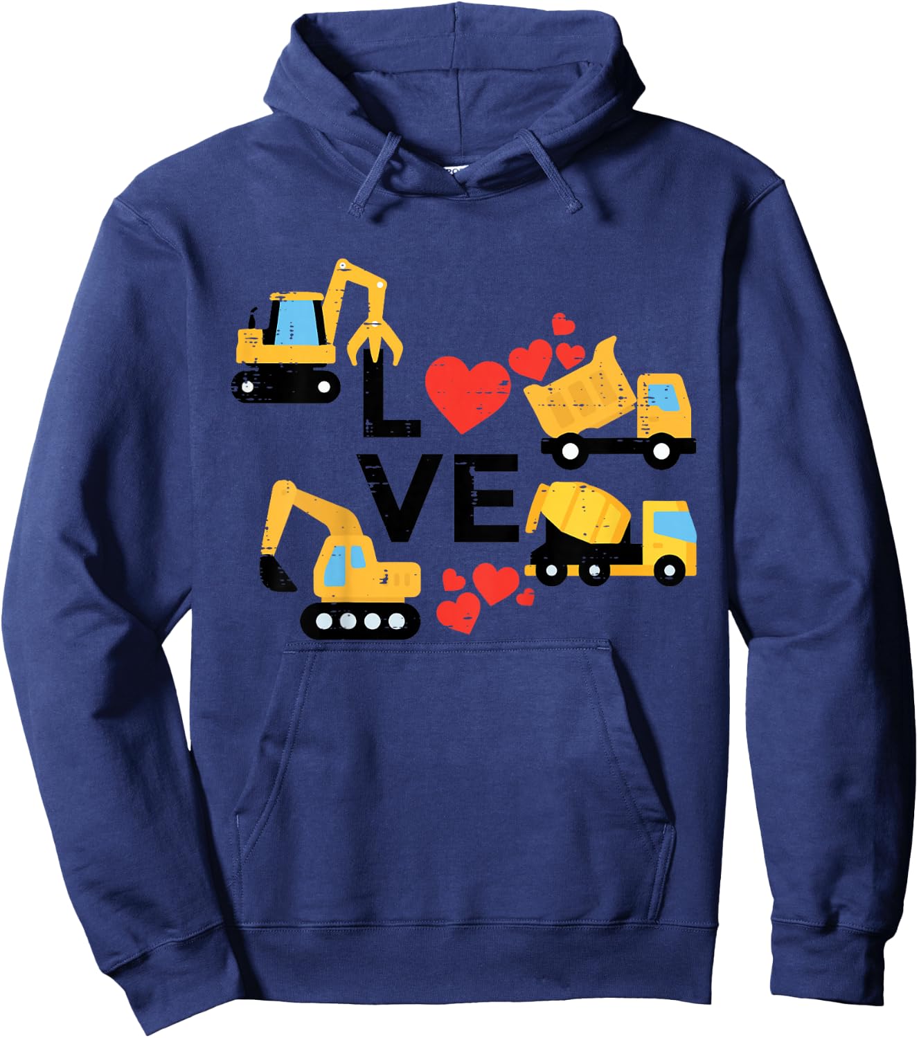 Kids Valentines Day Love Construction Vehicles Boys Kids Toddler Hoodie - Hoodie | Navy