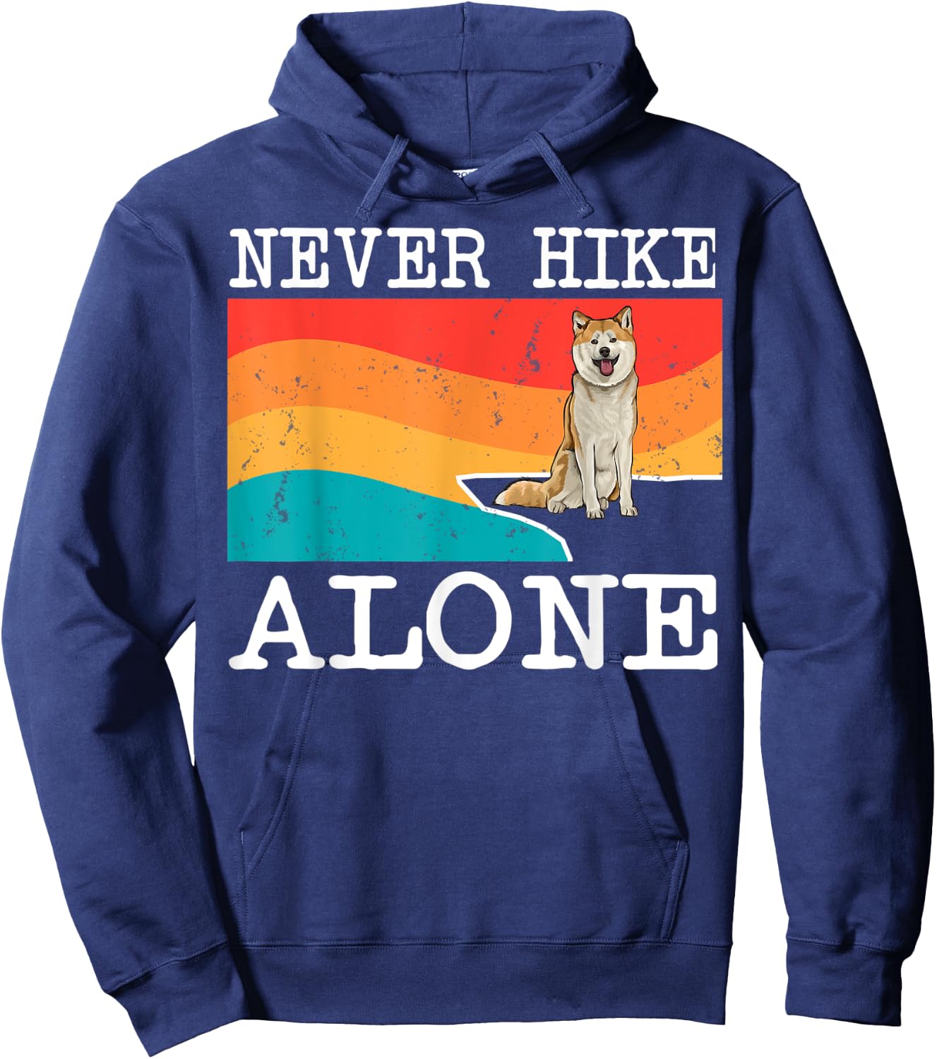 Never Hike Alone Akita Graphic Hiking Hoodie - Hoodie | Navy