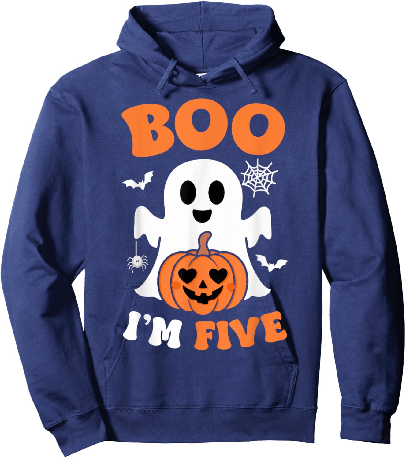 Ghost Boo I'm Five Year 5th Birthday Boys Halloween Groovy Hoodie - Hoodie | Navy