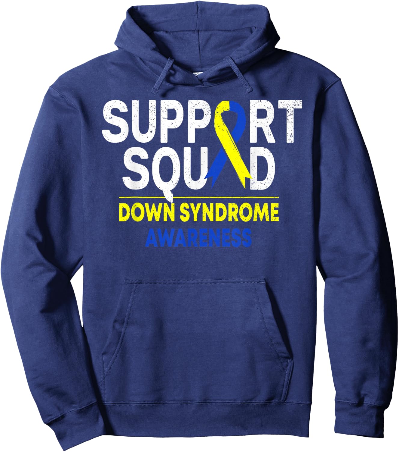 Support Squad Down Syndrome T21 Awareness Blue Yellow Ribbon Hoodie - Hoodie | Navy