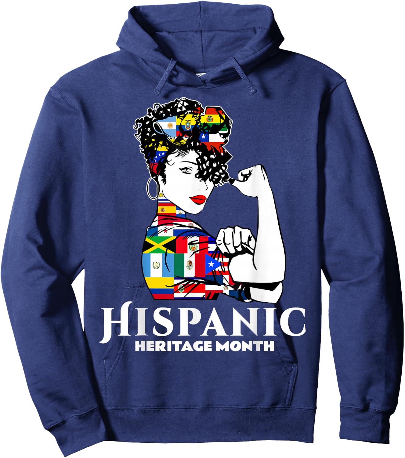 Hispanic Heritage Month Woman Latino Countries Flag Hoodie - Hoodie | Navy