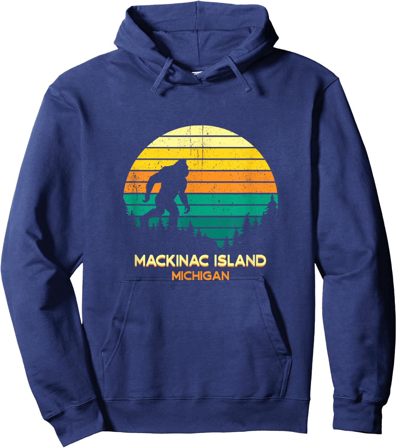 Retro Bayou Mackinac Island, Michigan Bigfoot Souvenir Hoodie - Hoodie | Navy