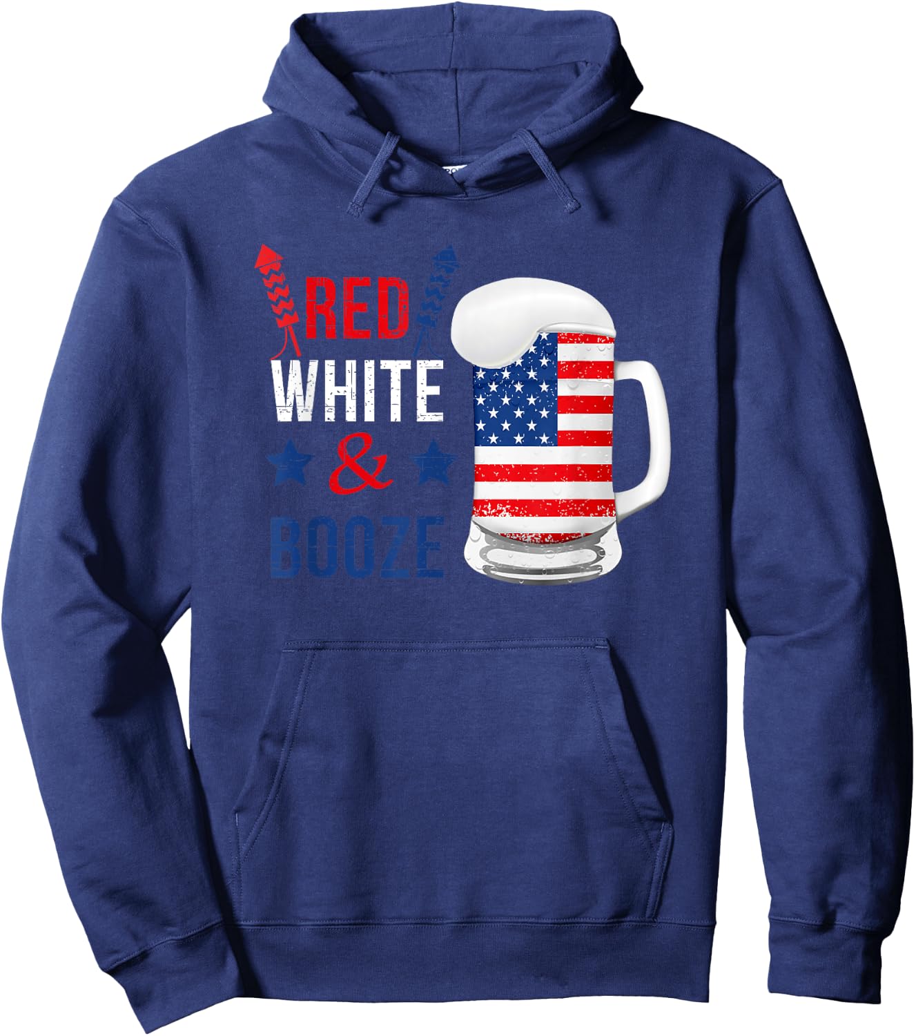 Red White and Booze 4th of July Funny Drinking Men Women Hoodie - Hoodie | Navy