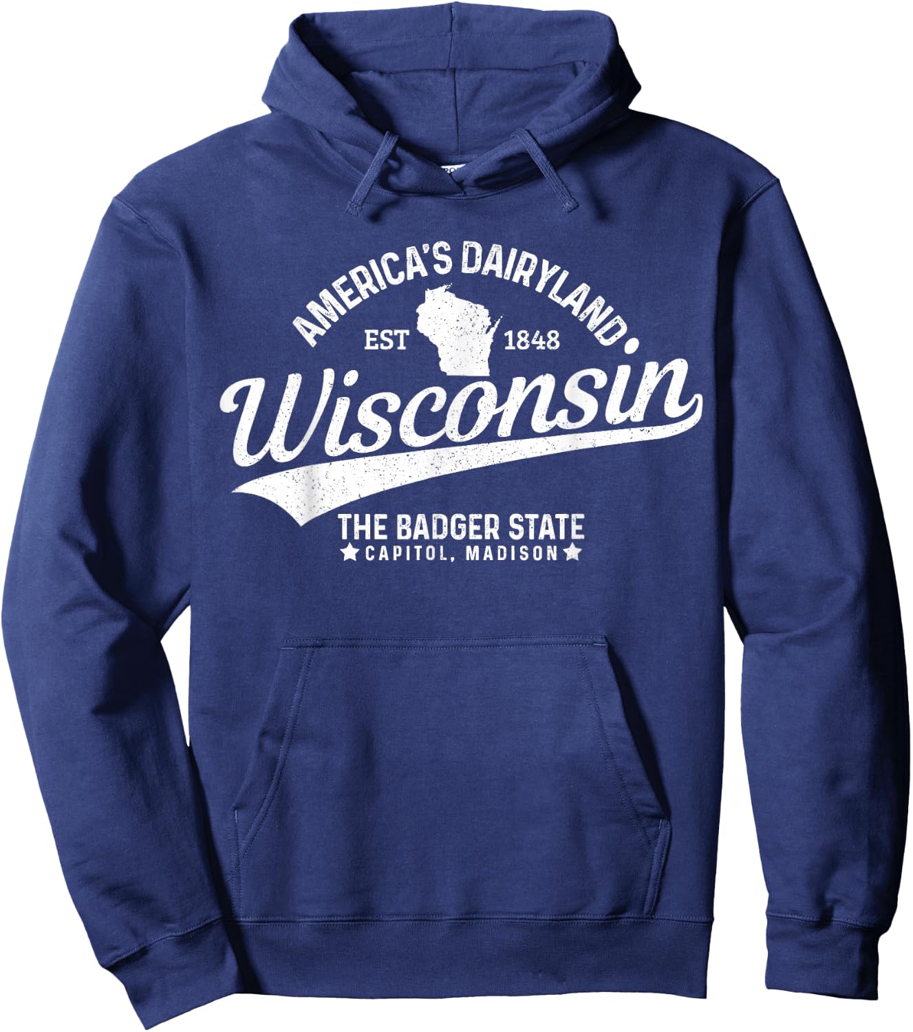 Wisconsin The Badger State EST 1848 State Map Gift Hoodie - Hoodie | Navy