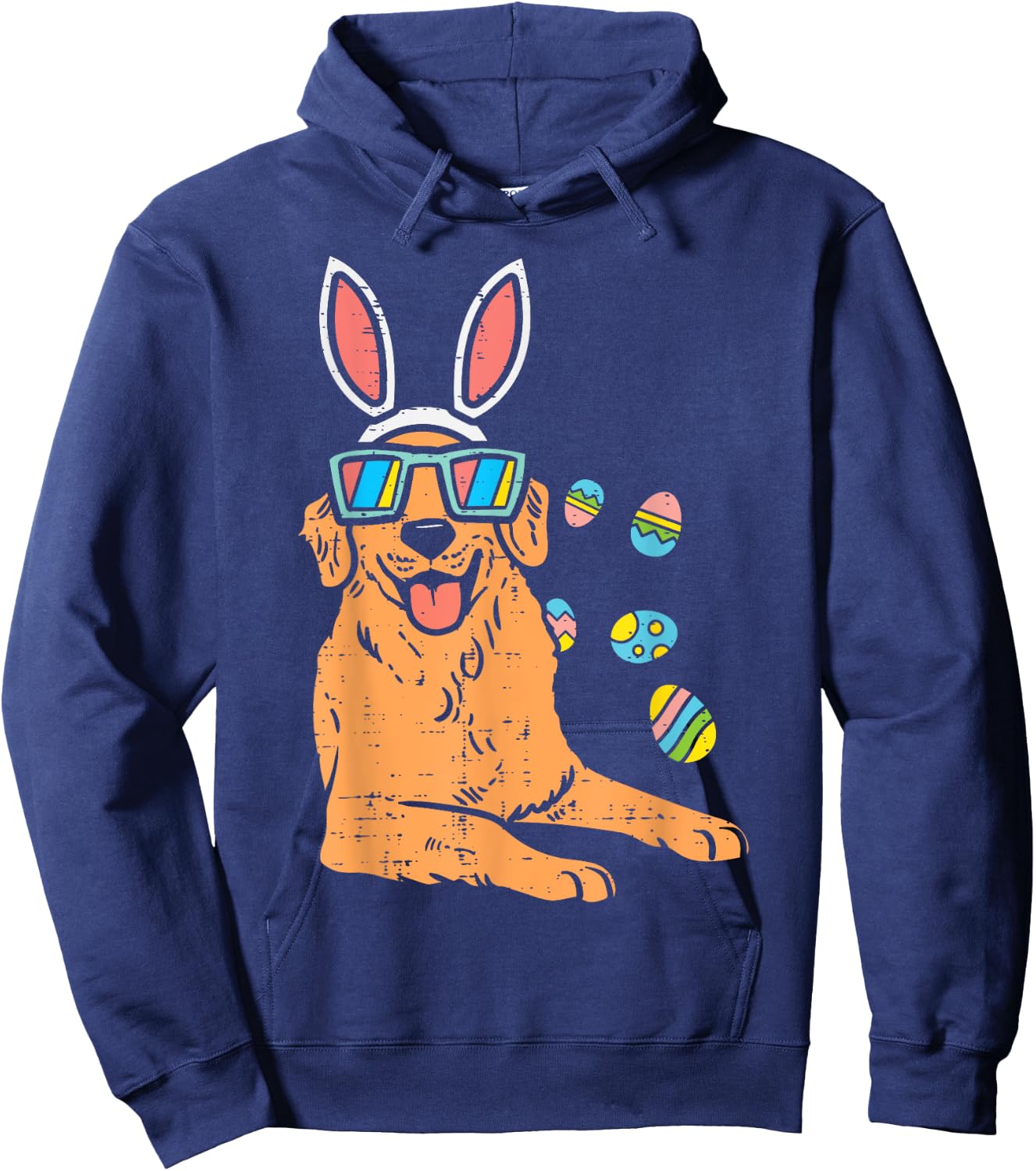 Golden Retriever Bunny Glasses Easter Eggs Dog Owner Lover Women Kids Hoodie - Hoodie | Navy