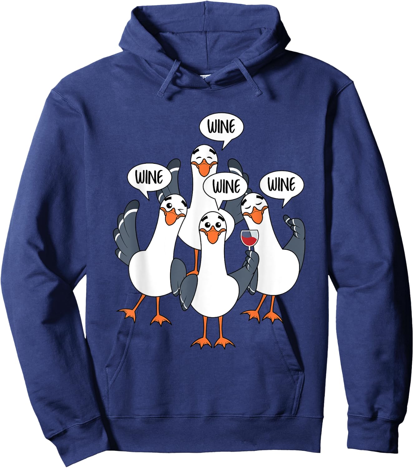 Seagull Wine Funny Bird Lover Drinking Enthusiast Women Gift Hoodie - Hoodie | Navy