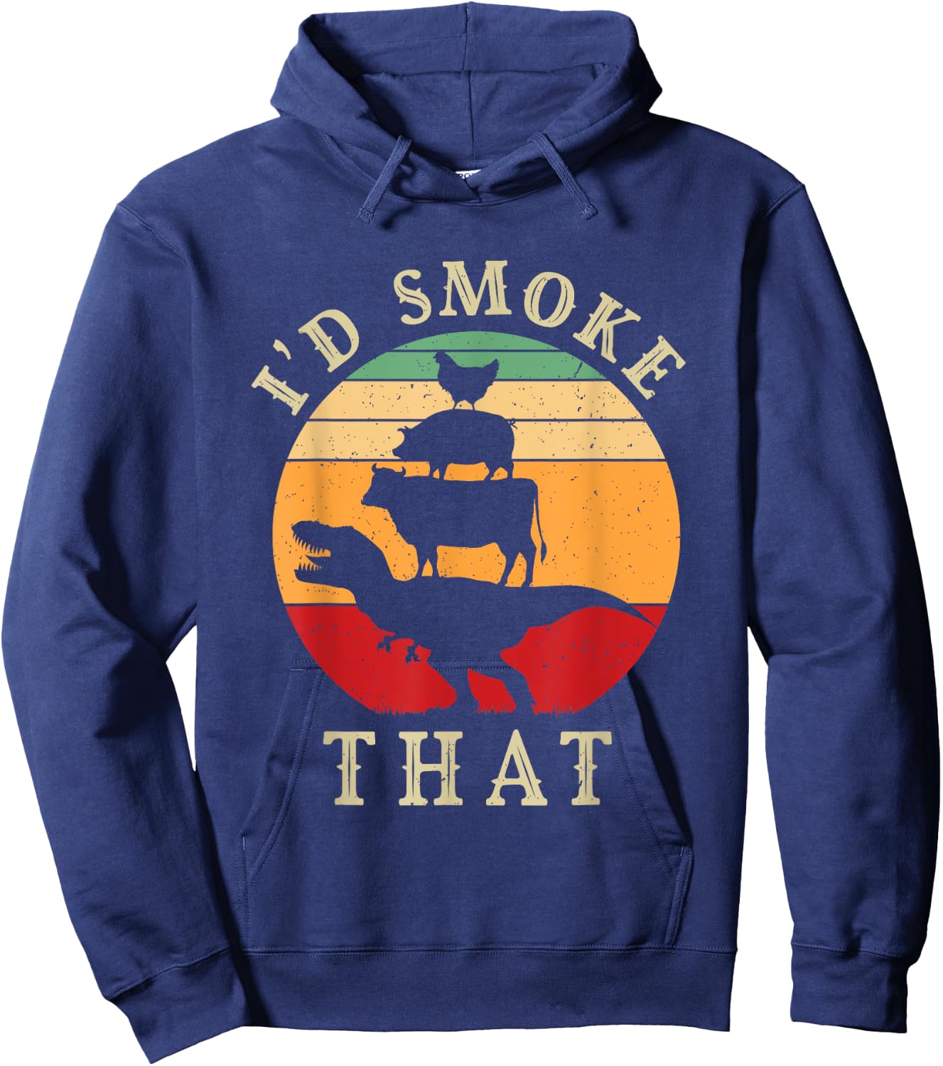 I'd Smoke That Funny BBQ Vintage Meat Smoker Grill Dinosaur Hoodie - Hoodie | Navy