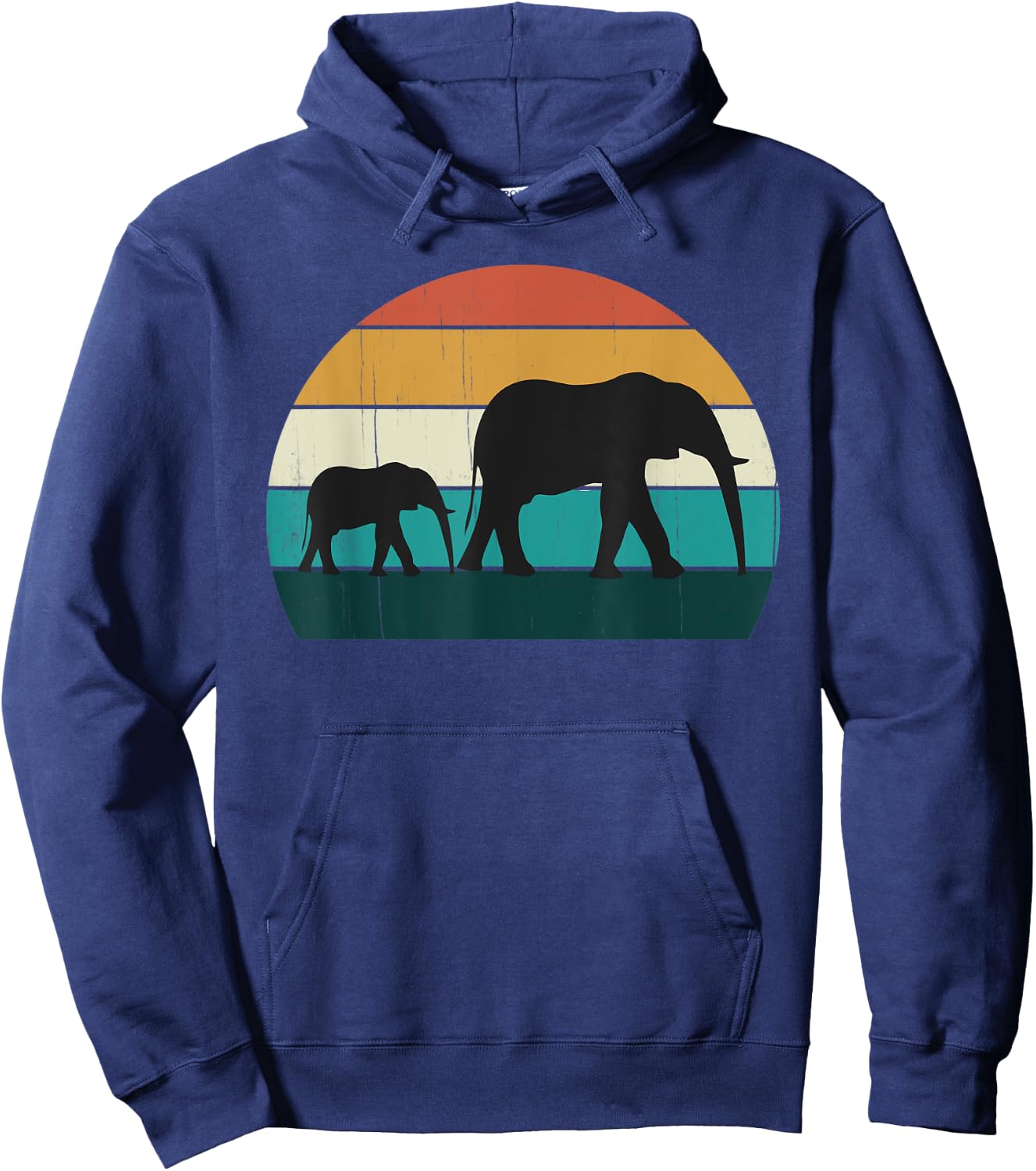 Retro Elephant & Baby - Vintage Sunset African Land Mammals Hoodie - Hoodie | Navy