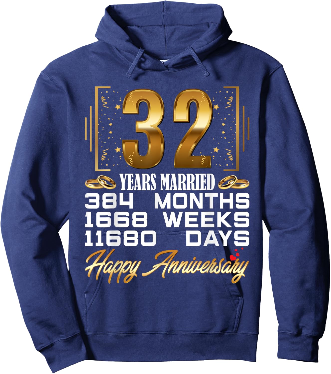 32 Years Married - Funny 32nd Wedding Anniversary Hoodie - Hoodie | Navy