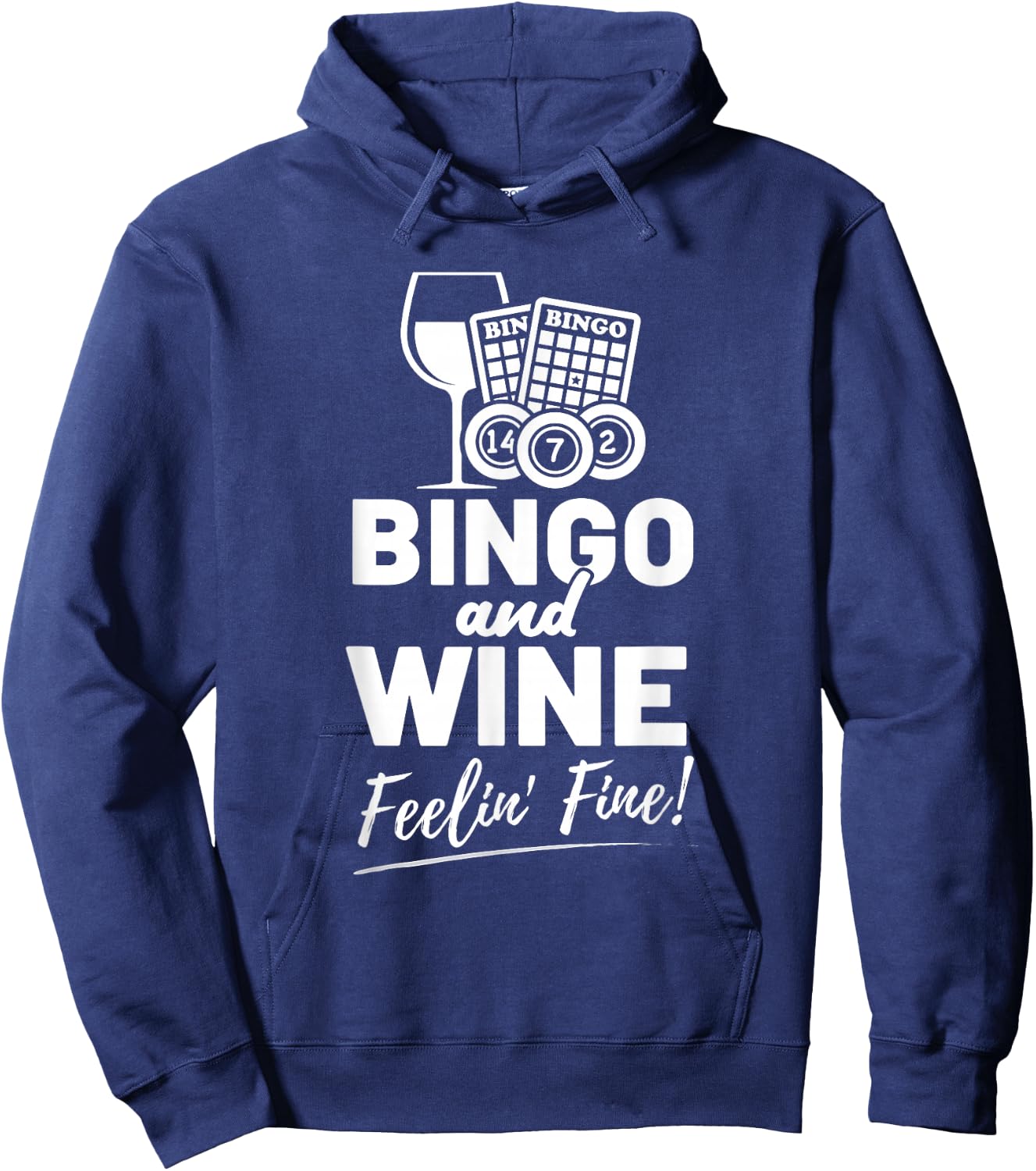 Bingo And Wine Feelin Fine Retro Players Caller Bingo Hoodie - Hoodie | Navy