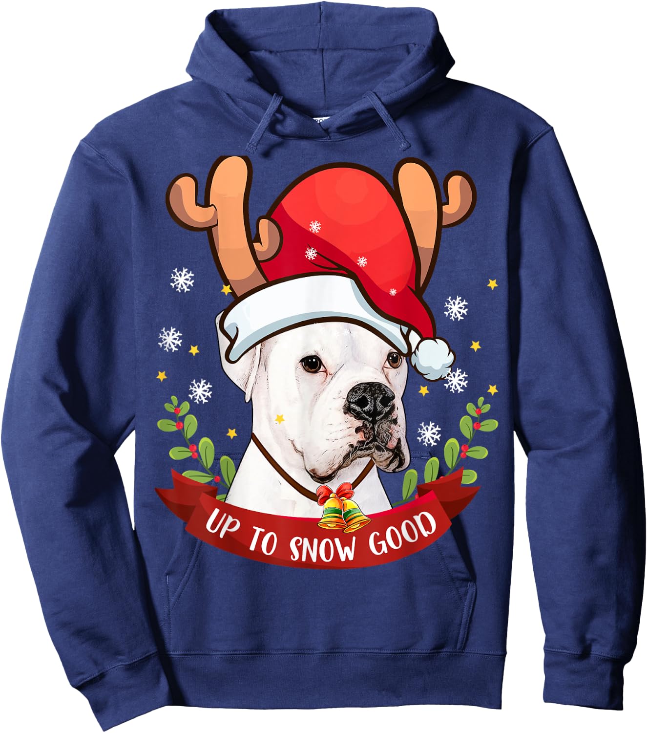 White Boxer Dog Reindeer Christmas Gift Boys Girls Kids Hoodie - Hoodie | Navy