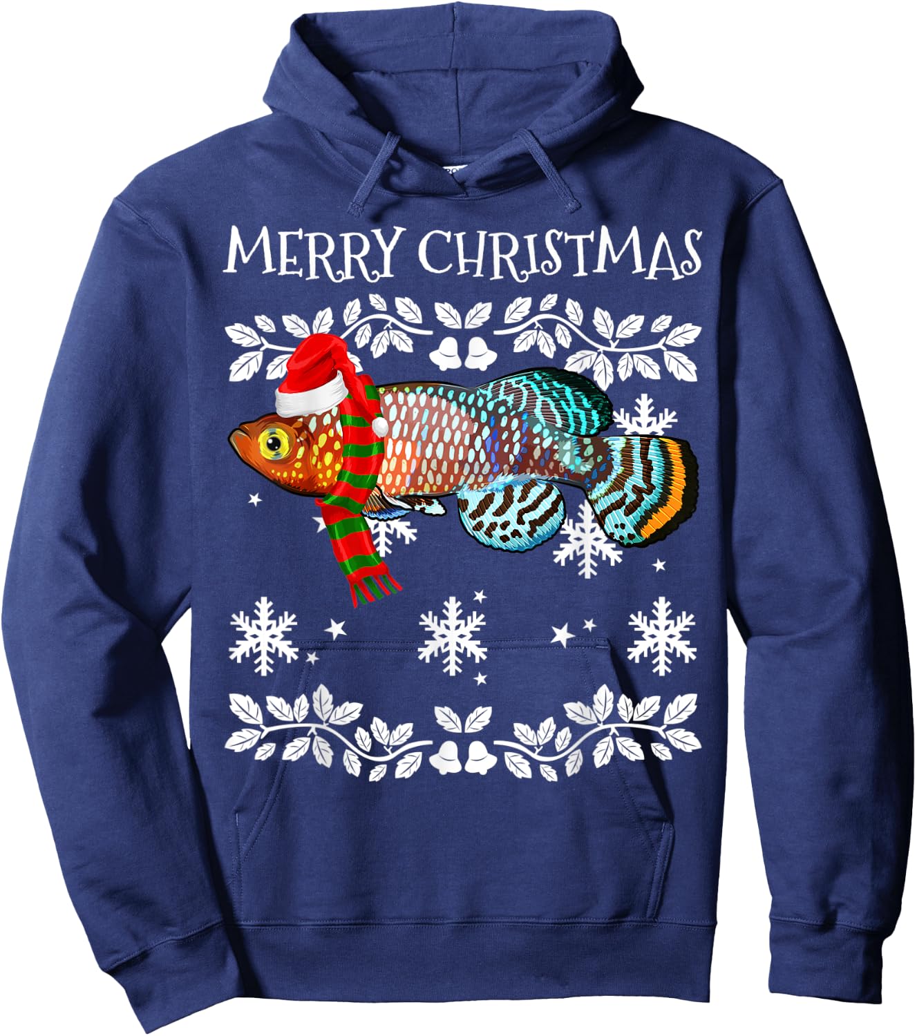 Fish Merry Christmas Ornament Killifish Ugly Xmas Hoodie - Hoodie | Navy