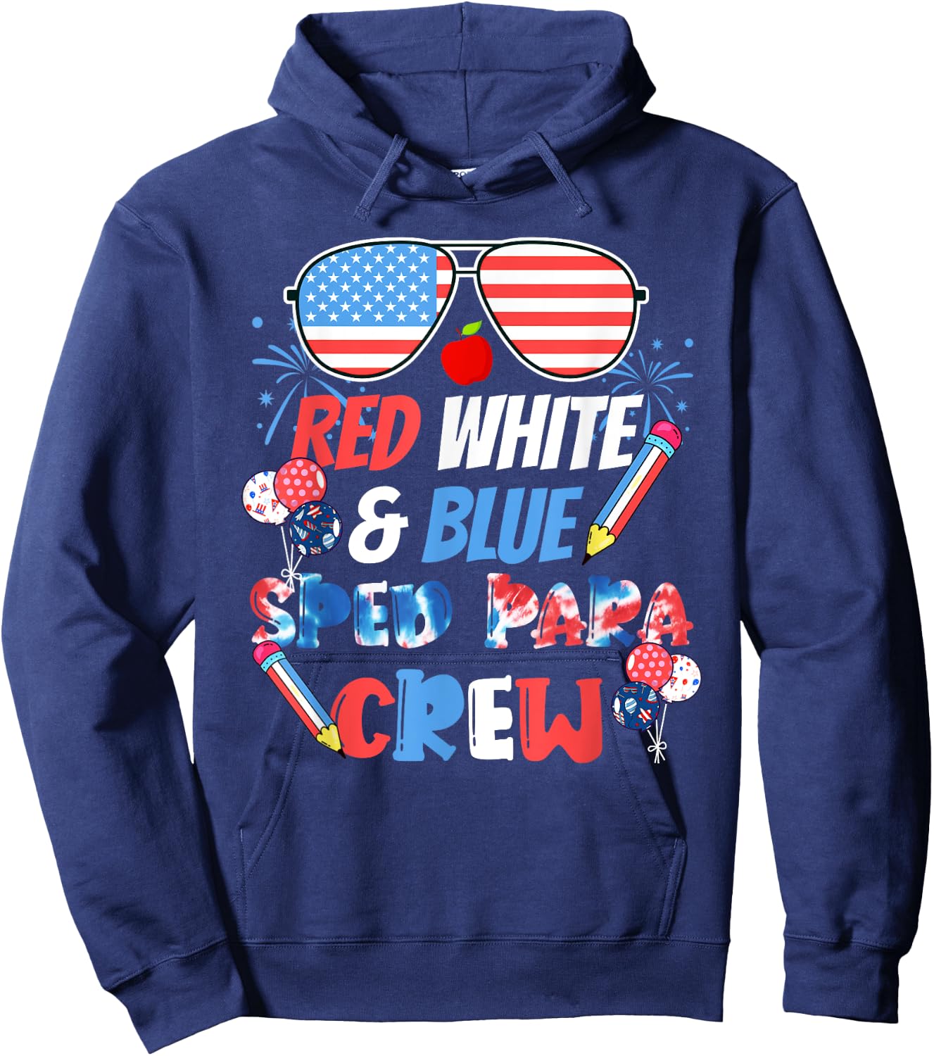 Tie Dye Red White & Blue Sped Para Crew 4th of July Hoodie - Hoodie | Navy