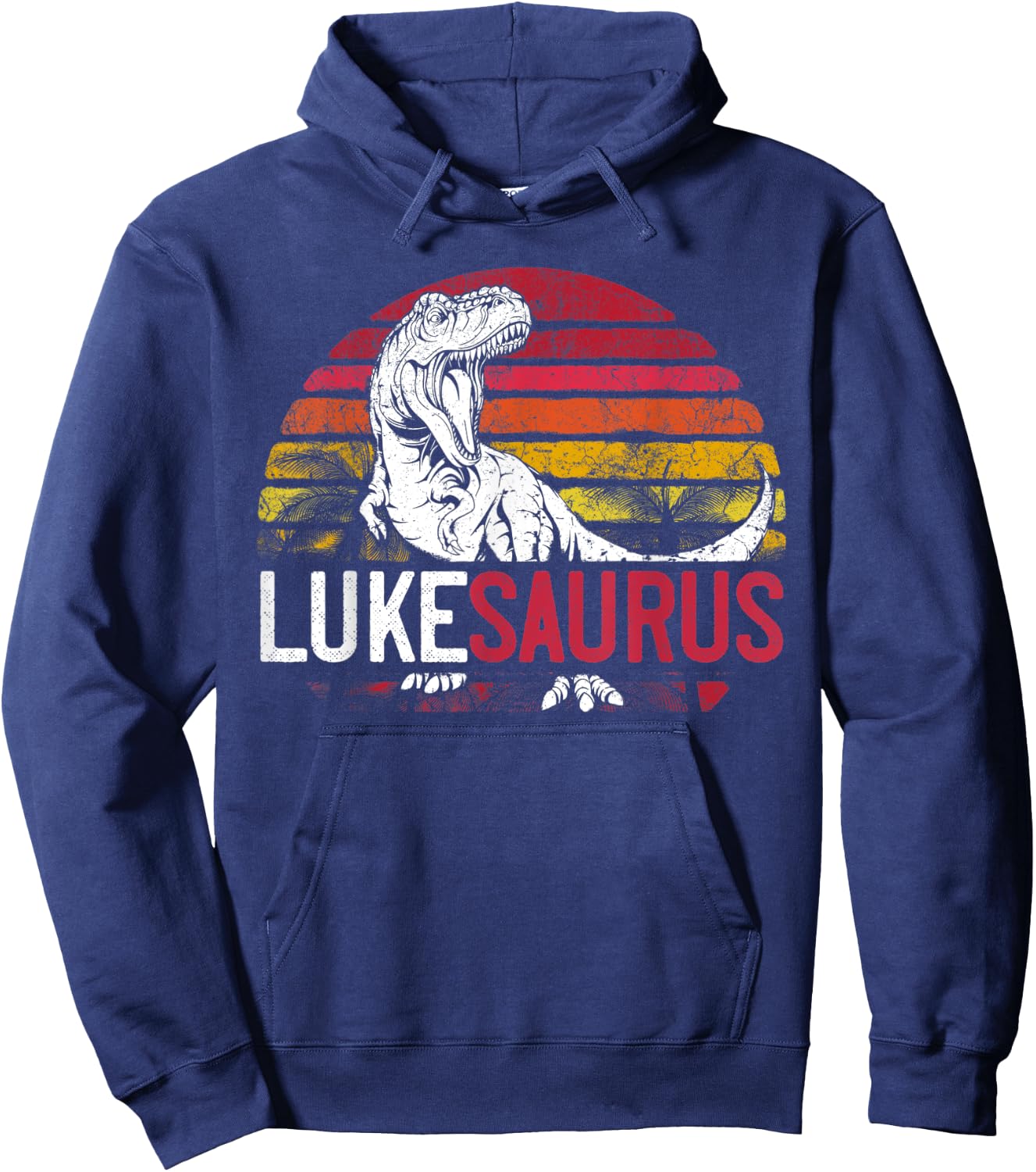 Luke Saurus Funny Personalized Dinosaur T Rex Name Gift Boys Hoodie - Hoodie | Navy