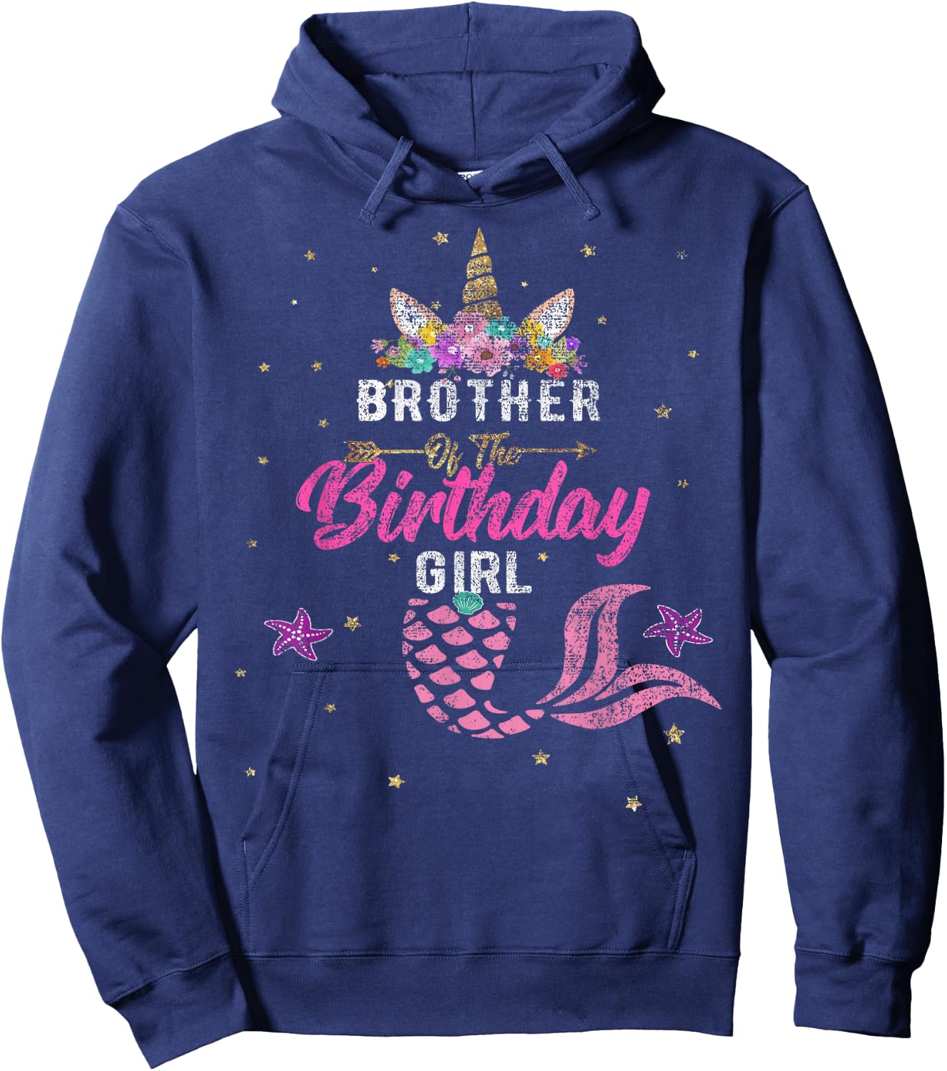 Brother of Birthday Girl Unicorn Shirt Mermaid Gift Hoodie - Hoodie | Navy