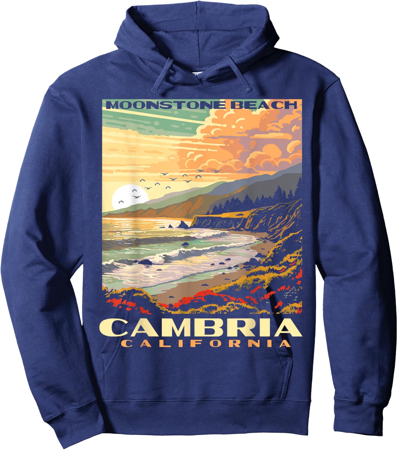 Cambria California Central Coast Moonstone Beach Vintage WPA Women Kids Hoodie - Hoodie | Navy