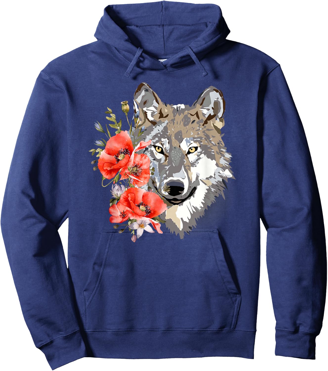 Wolf Cute Floral Graphic Wolves Women Girls Hoodie - Hoodie | Navy