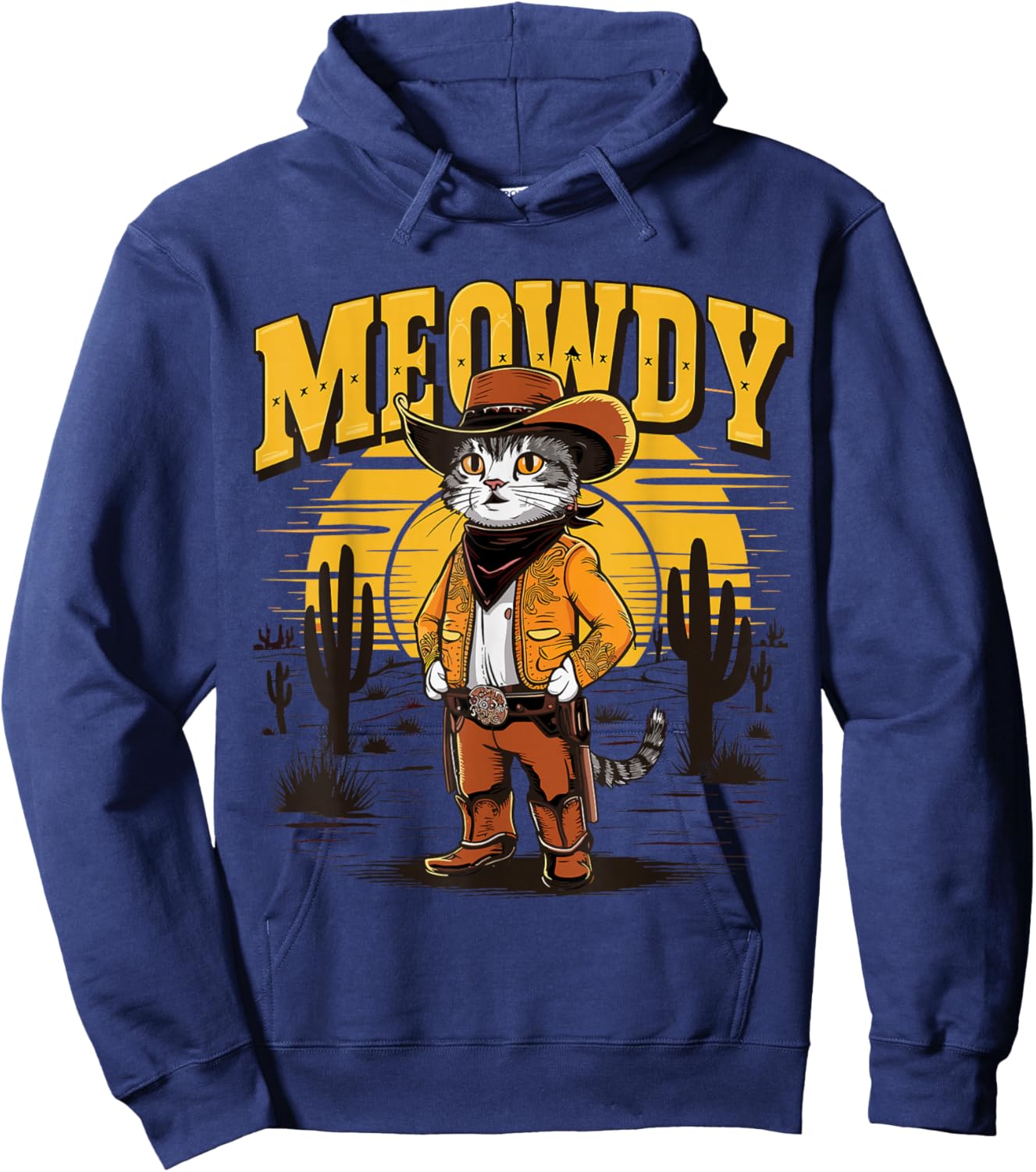 Meowdy Cowboy Cat Country Western Cat Hoodie - Hoodie | Navy