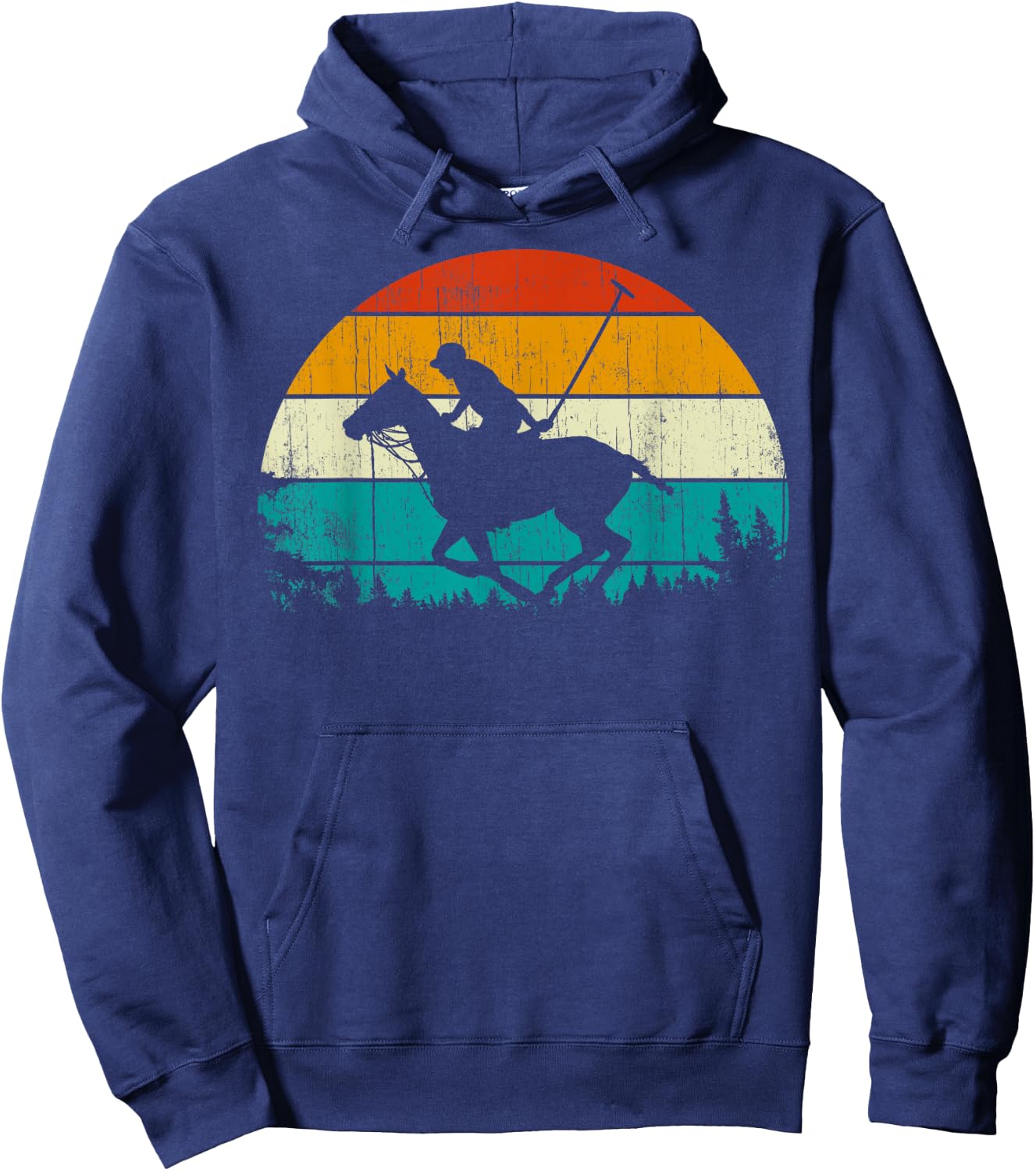 Horse Polo Player Vintage Retro 80s Style Horse Riding Hoodie - Hoodie | Navy