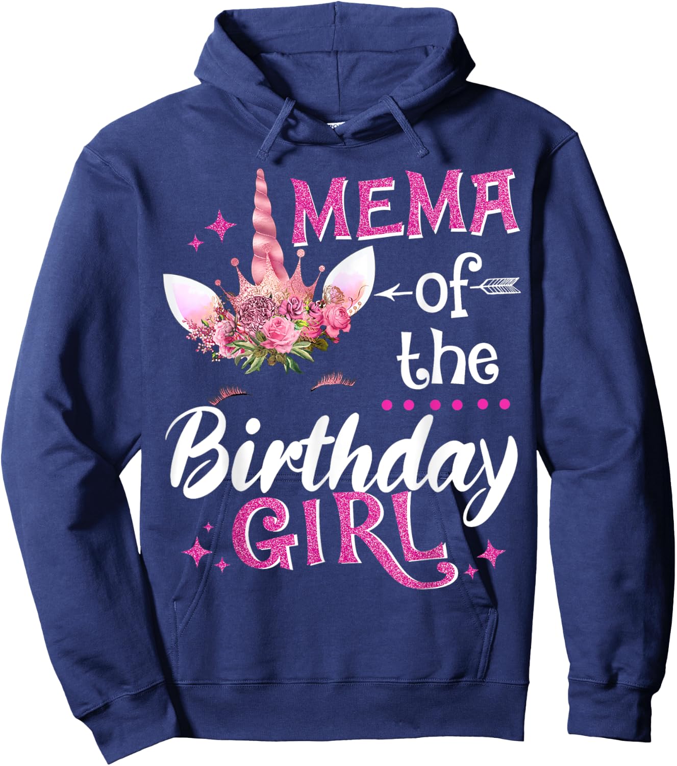 Mema Of The Birthday Girl Unicorn Flower Grandma Hoodie - Hoodie | Navy