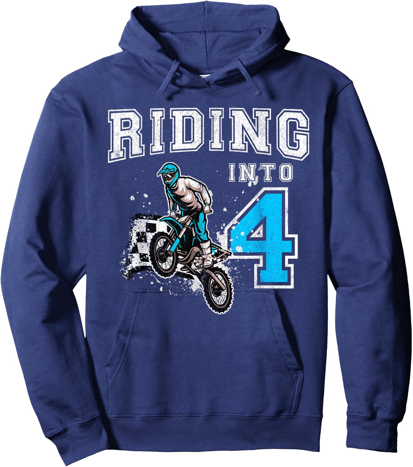 Riding Into 4 Years Old 4th Birthday Boy Dirt Bike Party Hoodie - Hoodie | Navy