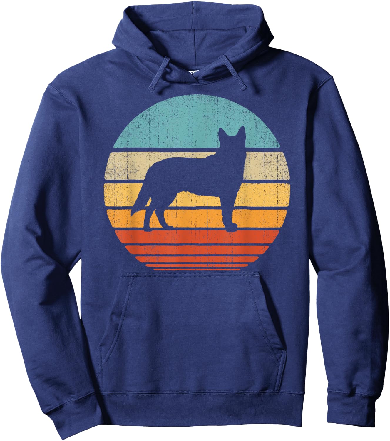Blue Heeler Australian Cattle Dog Retro Vintage 70s Sunset Hoodie - Hoodie | Navy