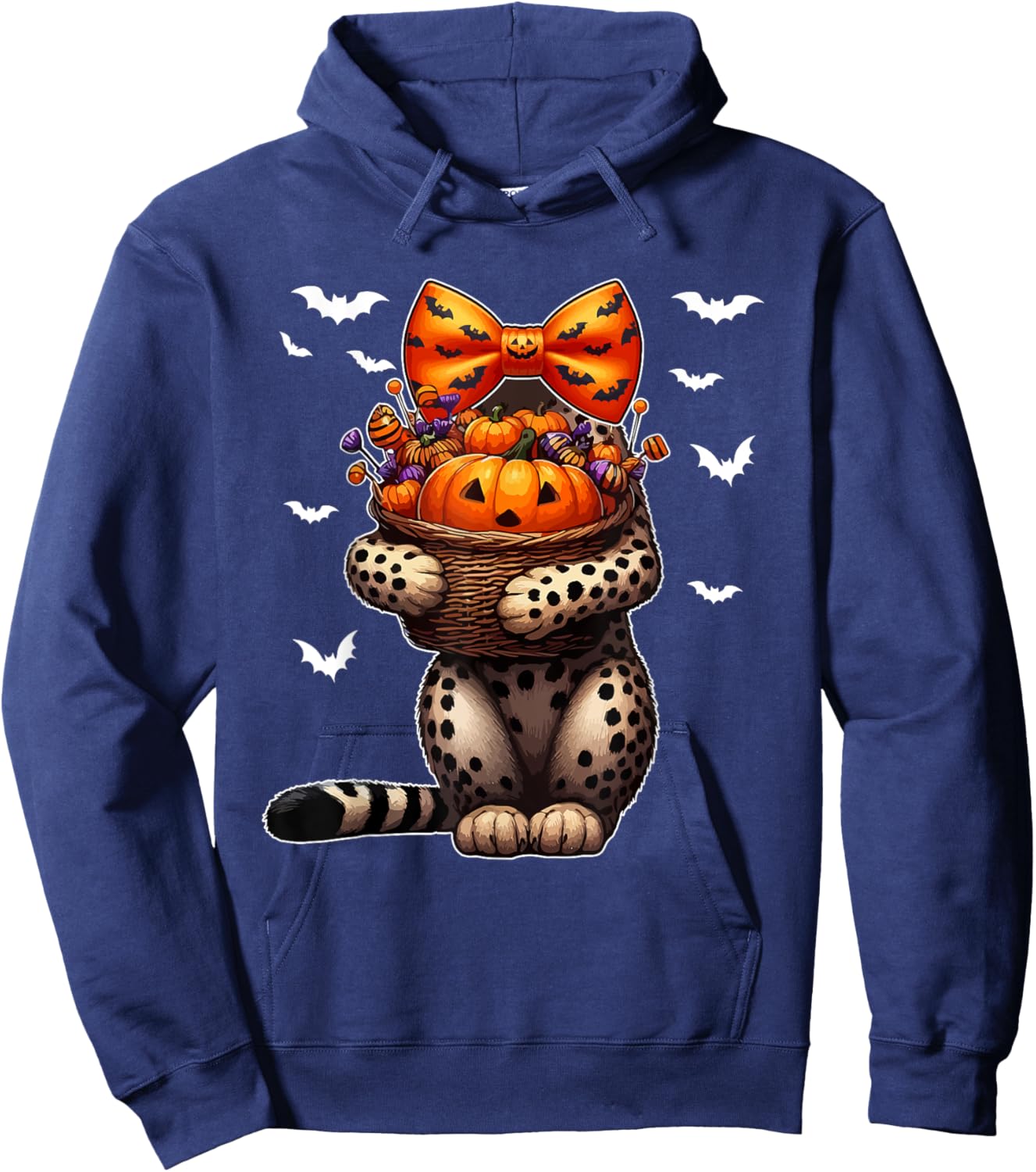 Halloween Costume Cosplay Cheetah Bow Tie Carved Pumpkin Hoodie - Hoodie | Navy