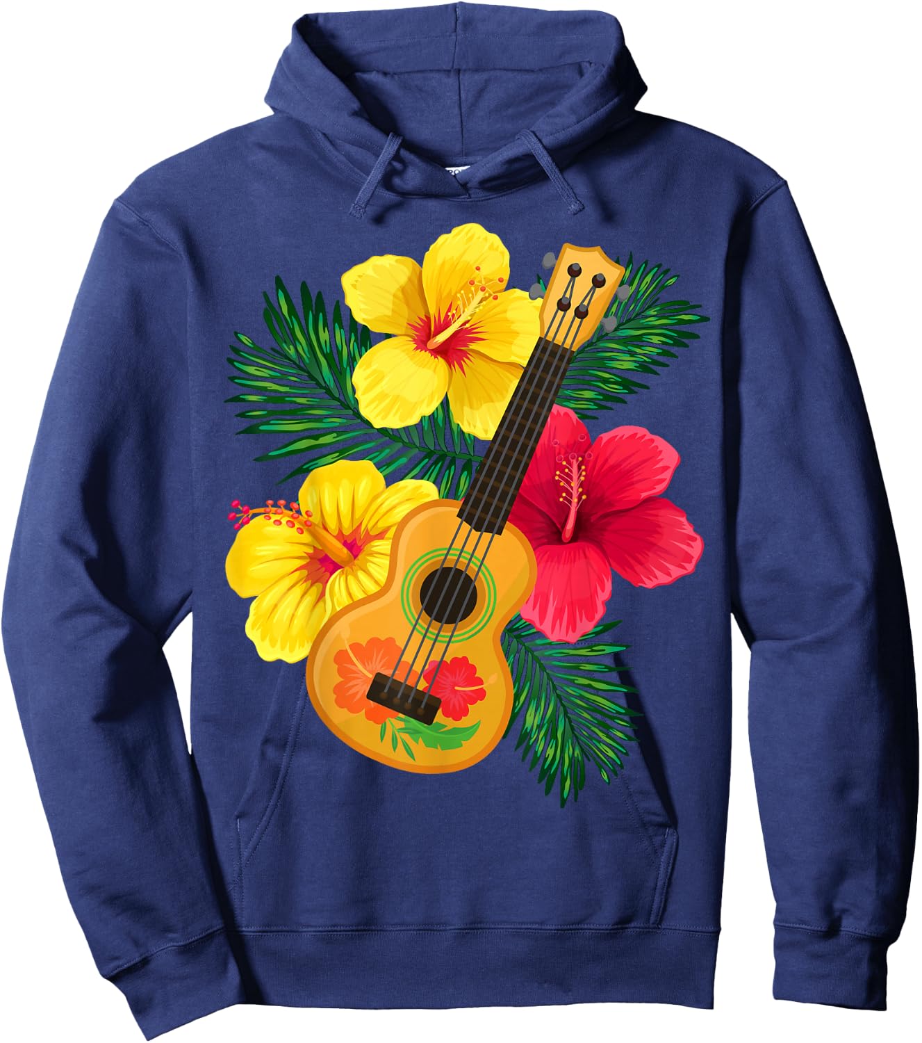 Hawaiian Ukulele Retro Uke Hibiscus Hoodie - Hoodie | Navy