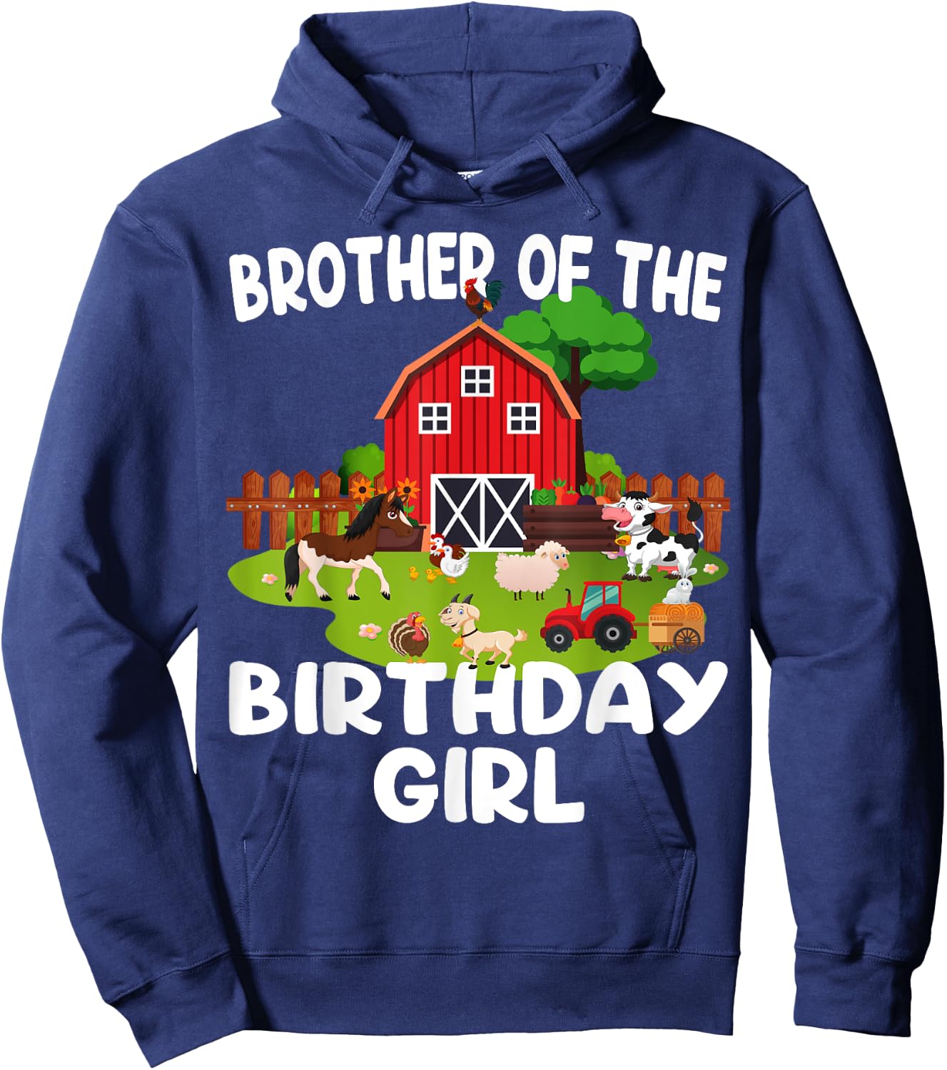 Barnyard Birthday Farm Animals Brother Birthday Girl Hoodie - Hoodie | Navy
