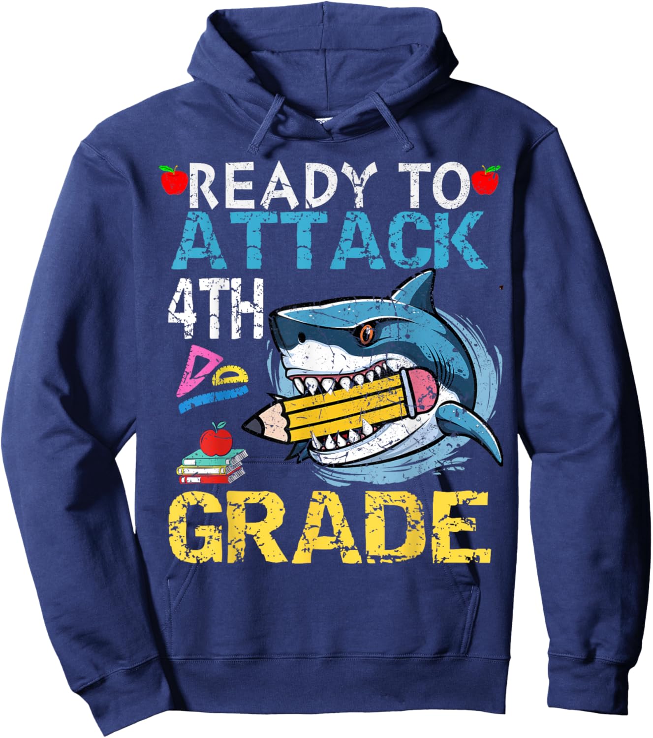 Ready To Attack 4th Grade Funny Shark 4th First Day School Hoodie - Hoodie | Navy