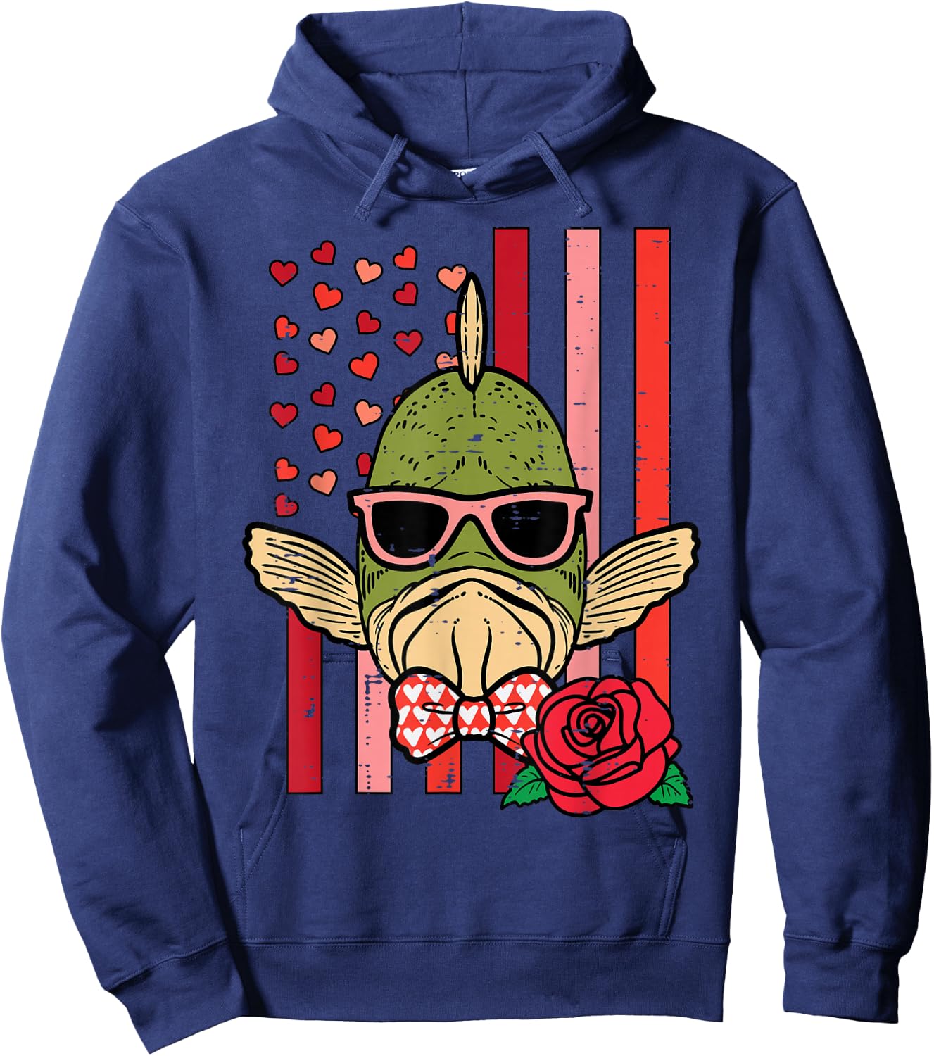 Valentines Day Fish US Flag Patriot Fisherman Men Women Kids Hoodie - Hoodie | Navy