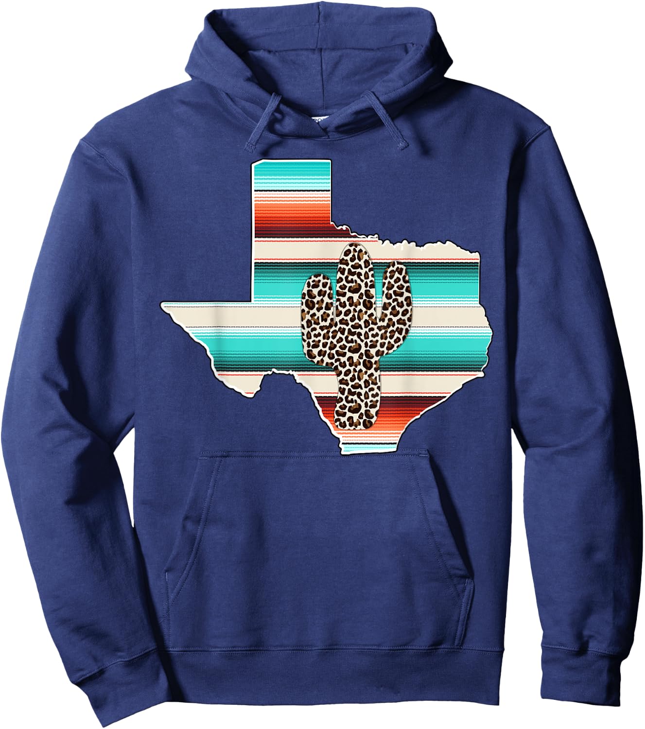 Texas State Pride Leopard Cactus Serape print Turquoise Hoodie - Hoodie | Navy