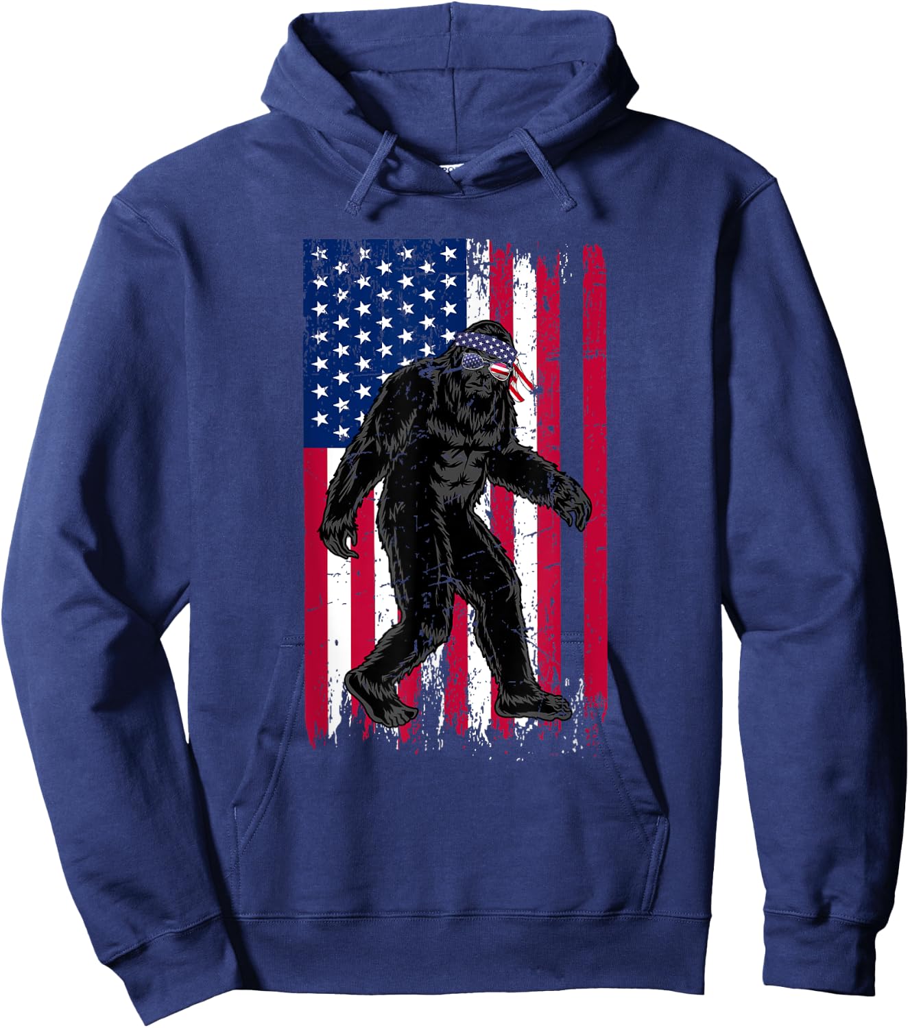 Vintage Bigfoot American Flag Art 4th of July Party Hoodie - Hoodie | Navy