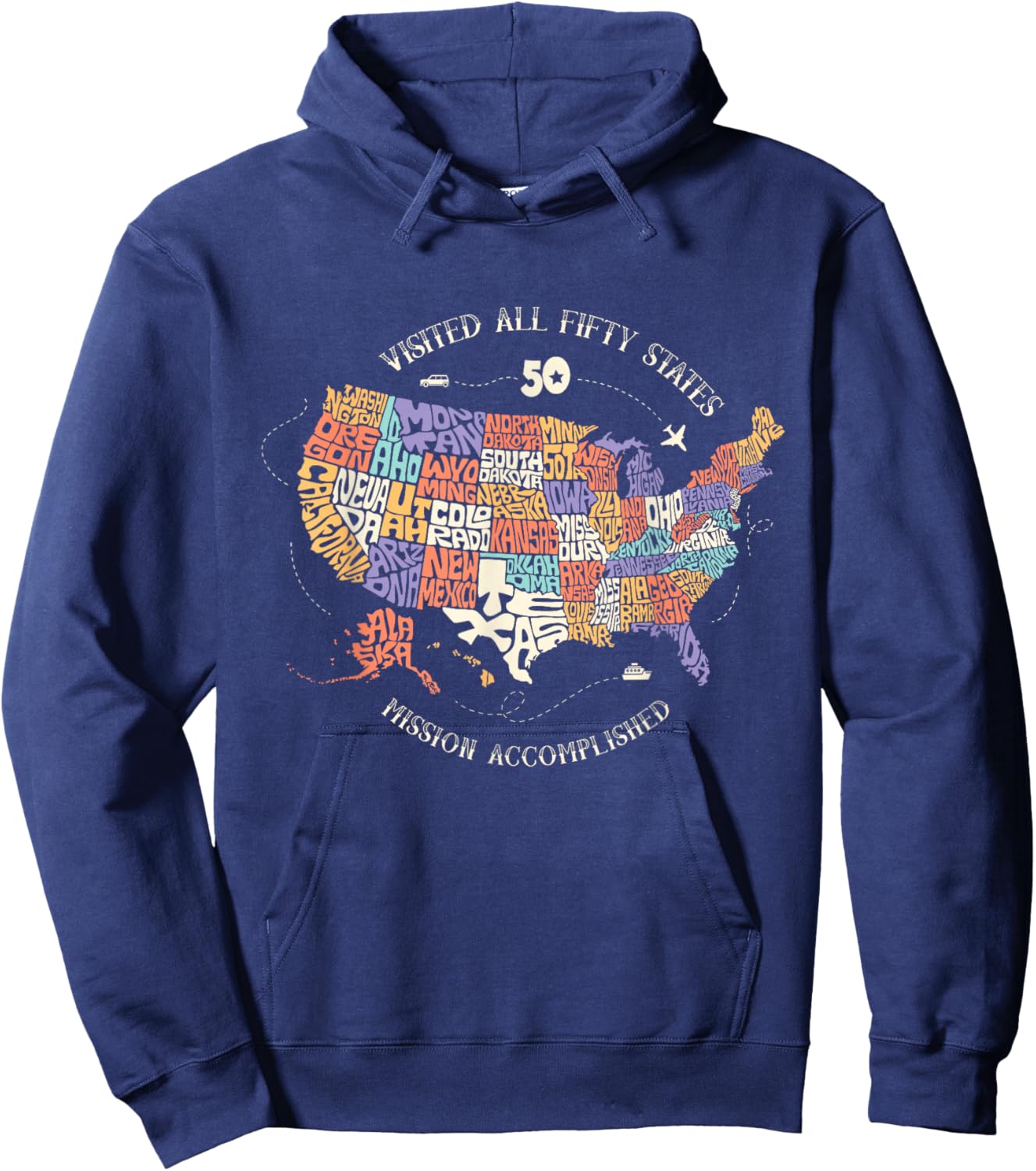 Visited All Fifty States USA all 50 states map Hoodie - Hoodie | Navy