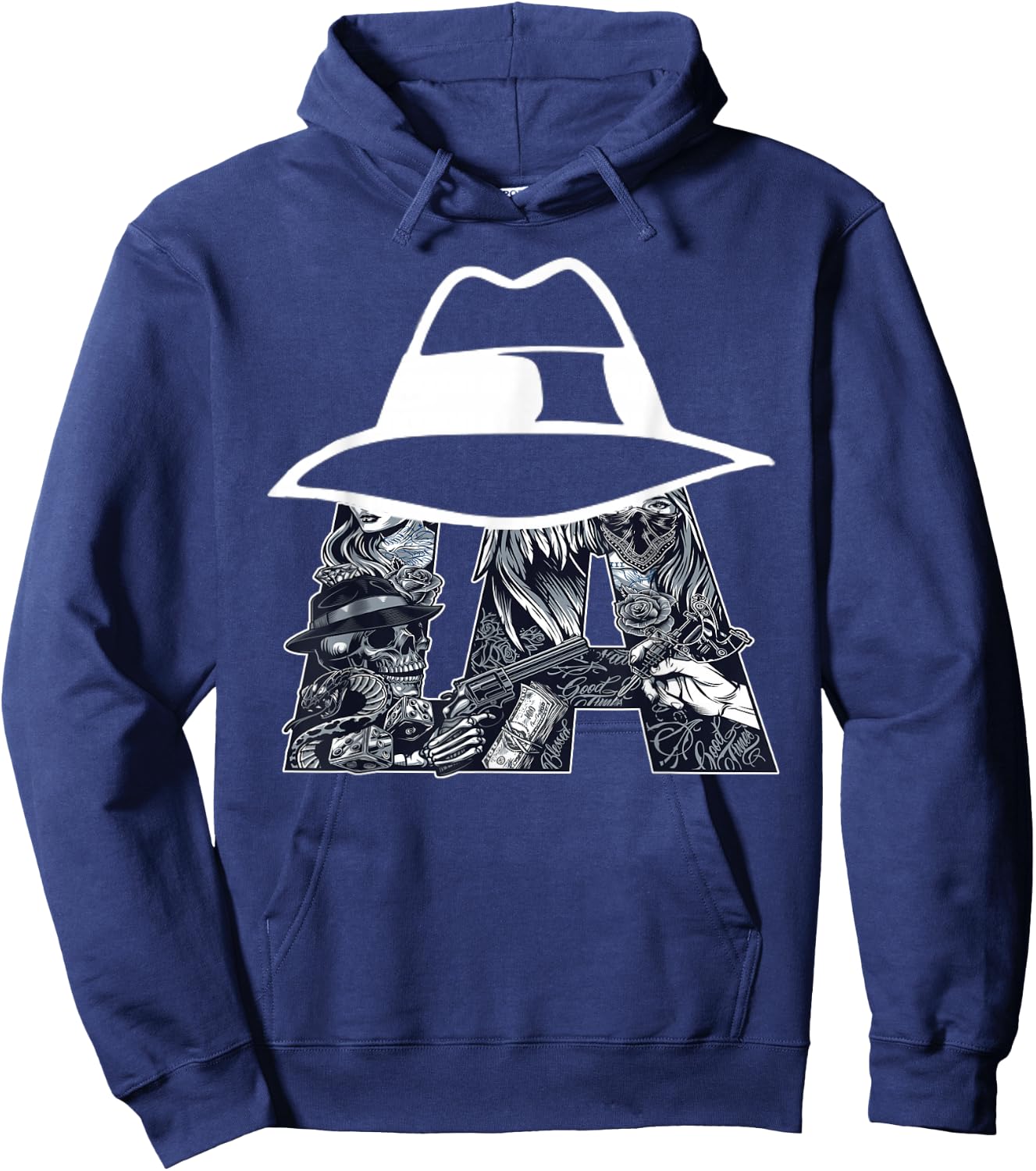 Men's Lowrider Hat LA Chicano Cholo Los Angeles Lowrider Hoodie - Hoodie | Navy