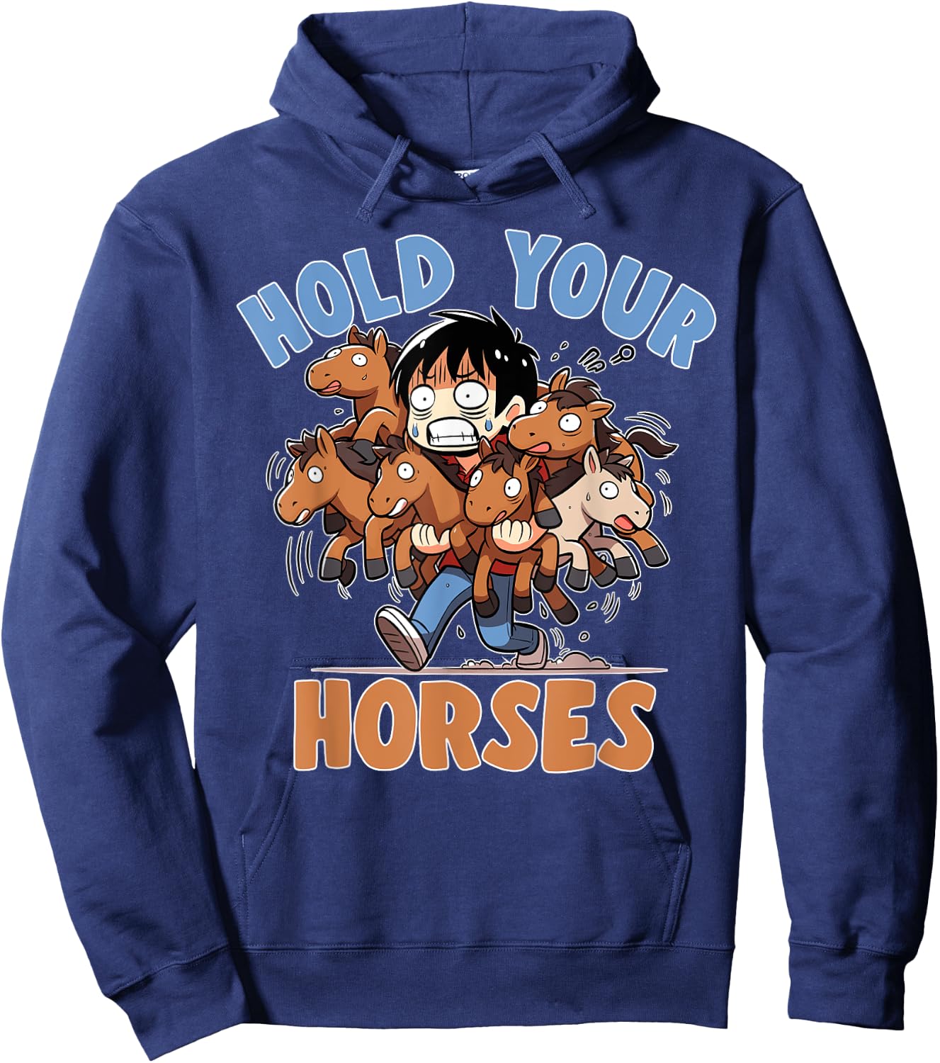 Novelty Hilarious Sayings Meme And Stuff -Adult Humor Black Small Cartoon Idiom Hold Your Horses Phrase Quote Joke Humor Hoodie - Hoodie | Navy
