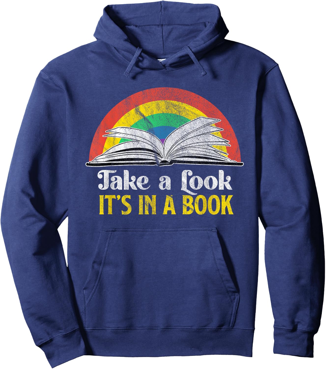 Take A Look It's A Book Retro Rainbow Gift Hoodie - Hoodie | Navy