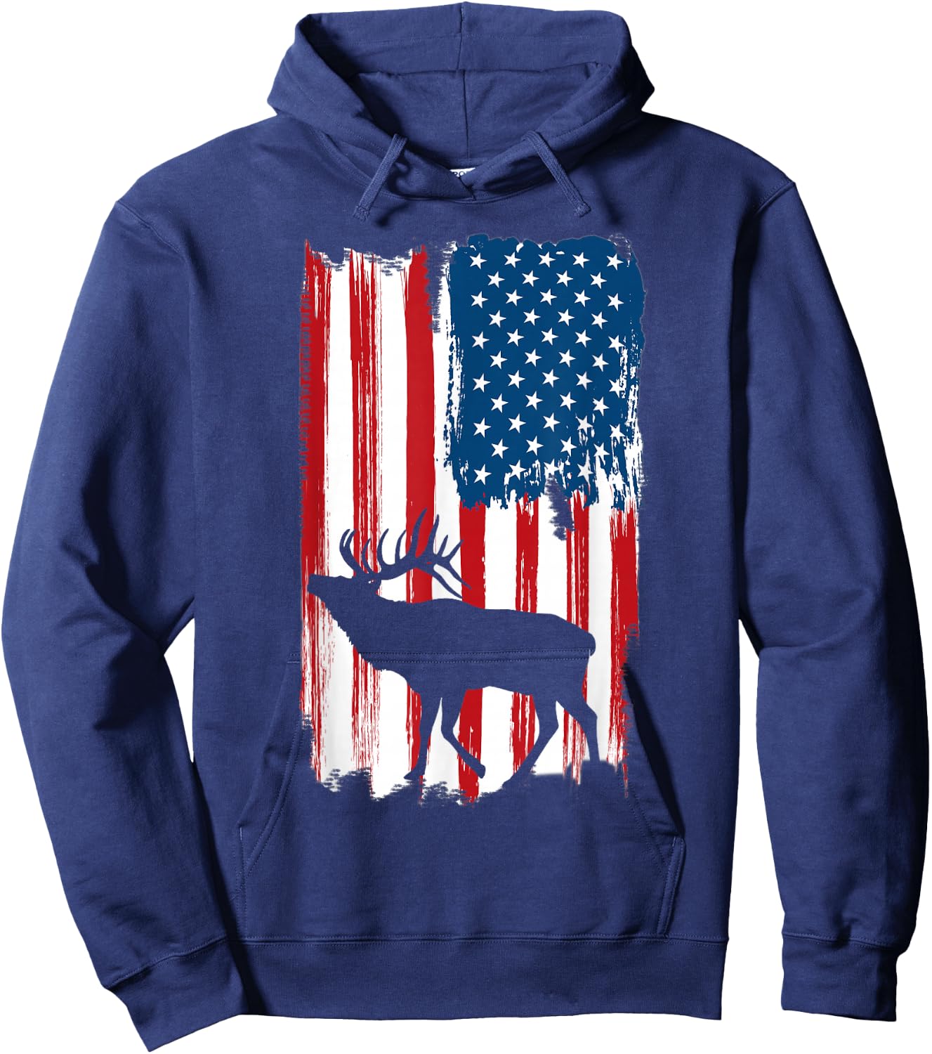 Vintage Patriotic American Flag Elk Hunter Hunting Sportsman Hoodie - Hoodie | Navy