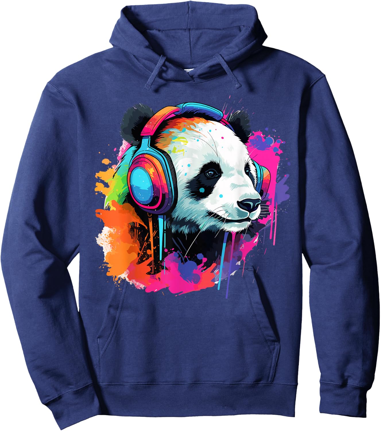 Panda Bear DJ with Headphones and Sunglasses Grafitti Hoodie - Hoodie | Navy