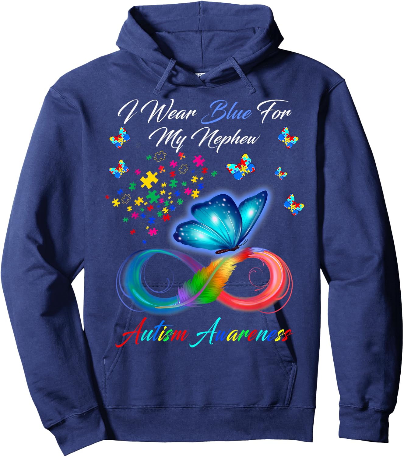 I Wear Blue For My Nephew Autism Awareness Gift Hoodie - Hoodie | Navy