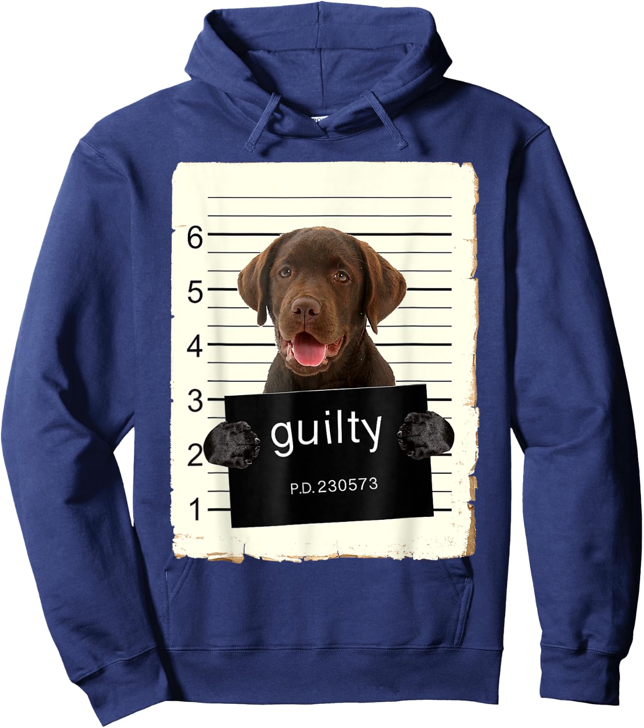 Chocolate lab Labrador Dog Mug Shot Bad Dog With Guilty Hoodie - Hoodie | Navy
