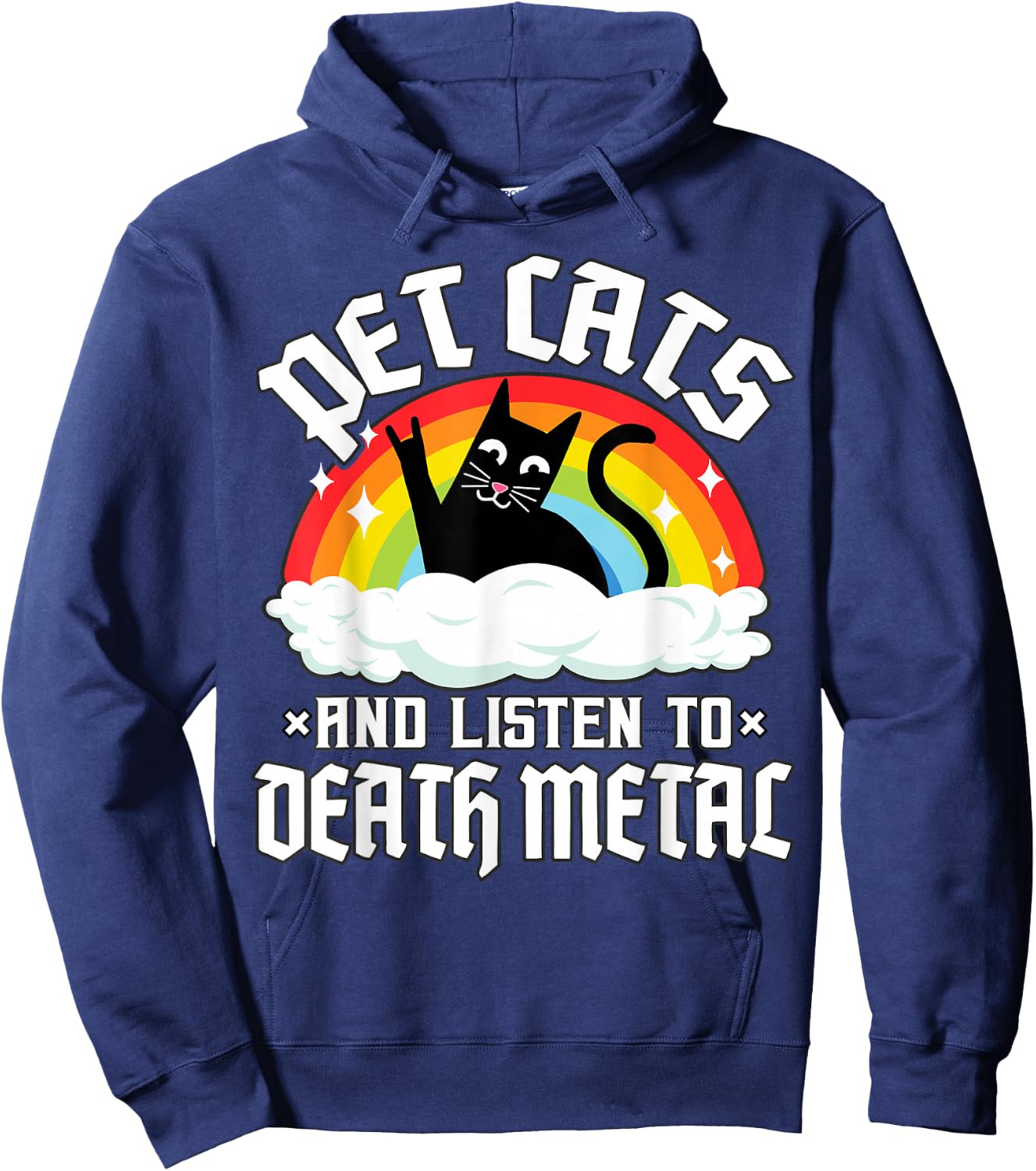 Rainbow Satan Goth Pet Cats and Listen to Death Metal Cat Hoodie - Hoodie | Navy
